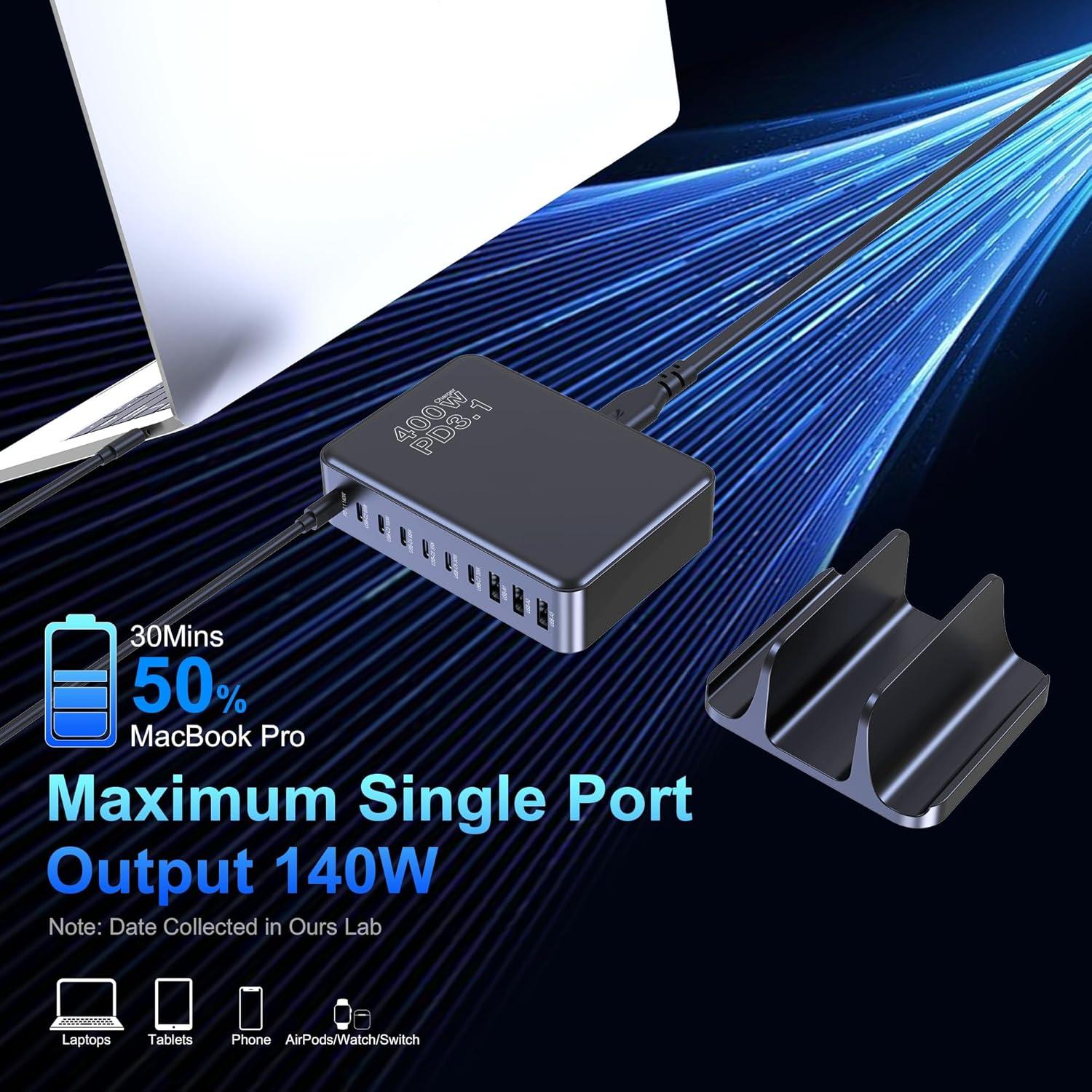 Cargador USB C CHIPOFY 400W GaN 10 Puertos PD3.1 Rápido