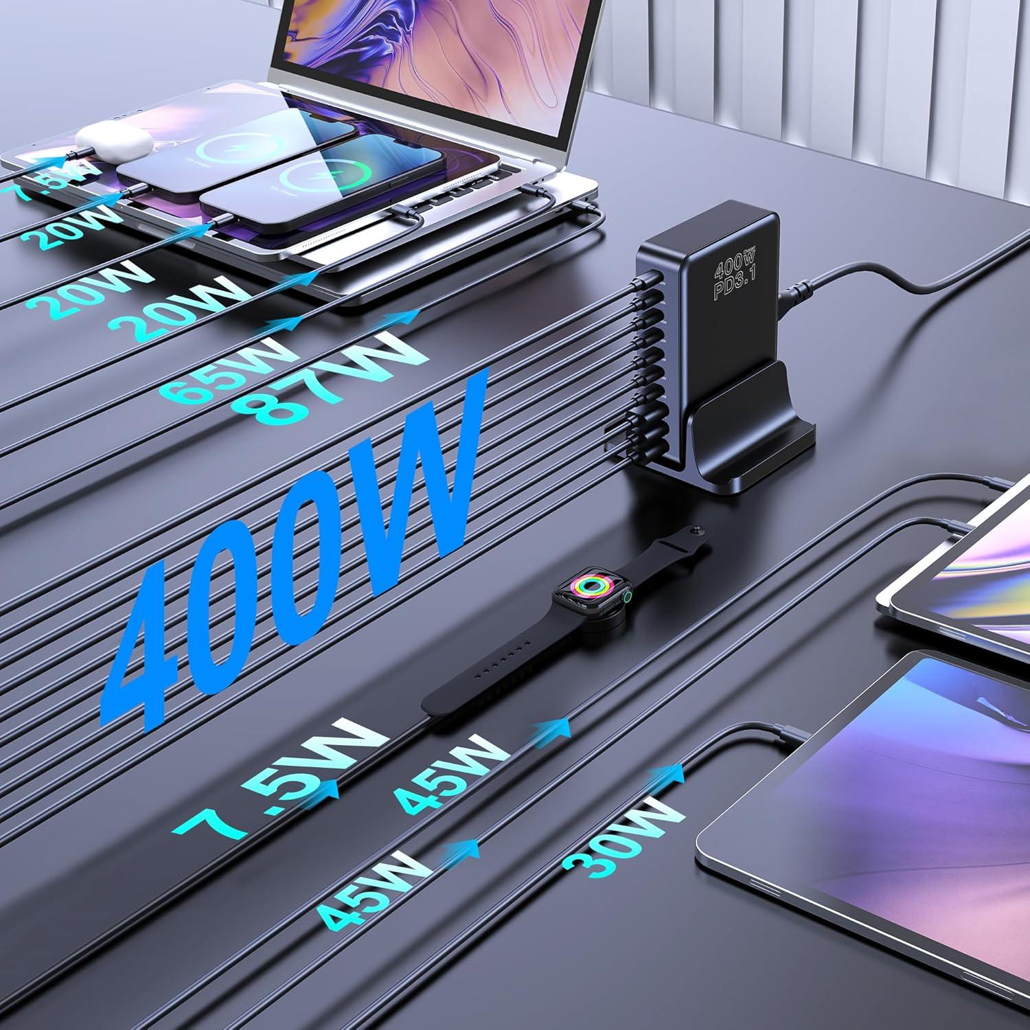 Cargador USB C CHIPOFY 400W GaN 10 Puertos PD3.1 Rápido