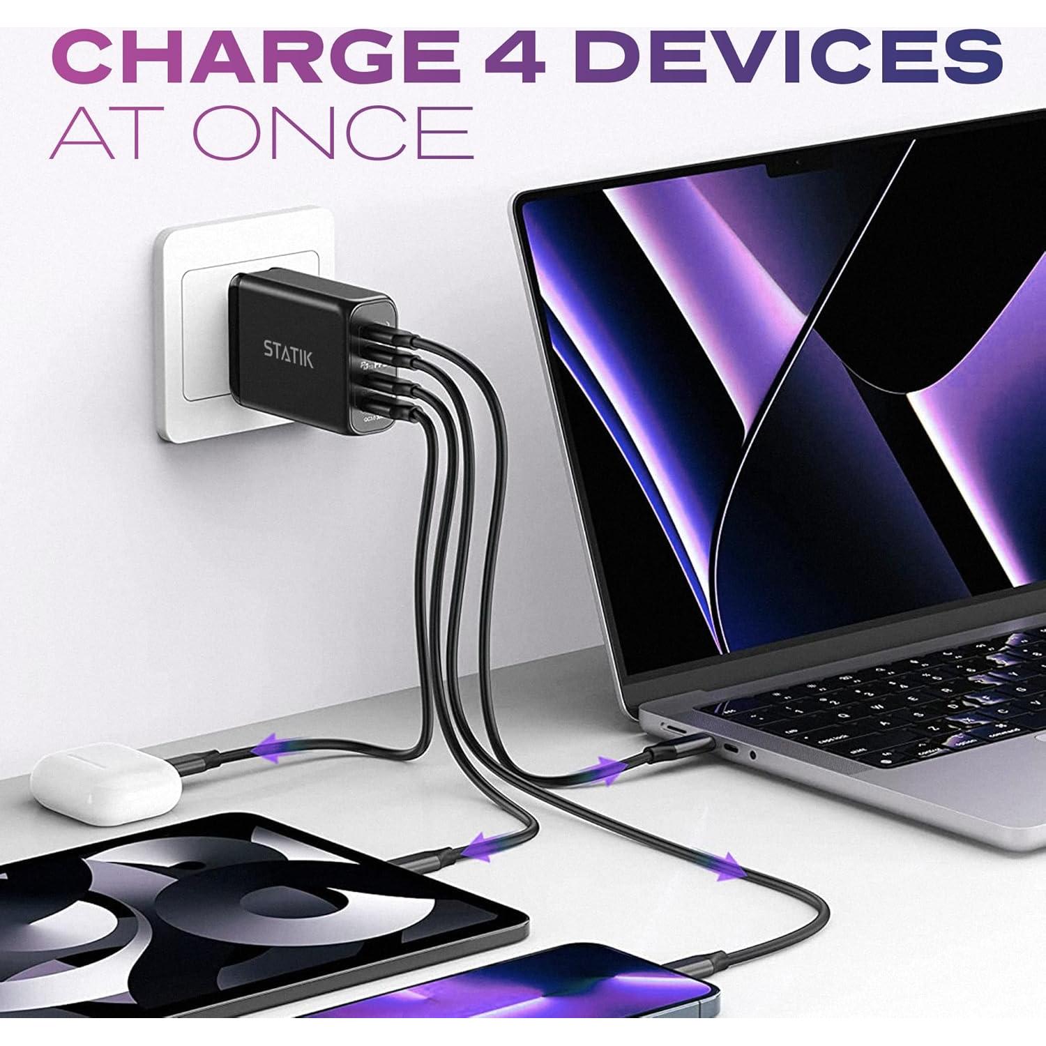 Cargador Rápido STATIK 100W GaN 3 Puertos USB-C Compacto