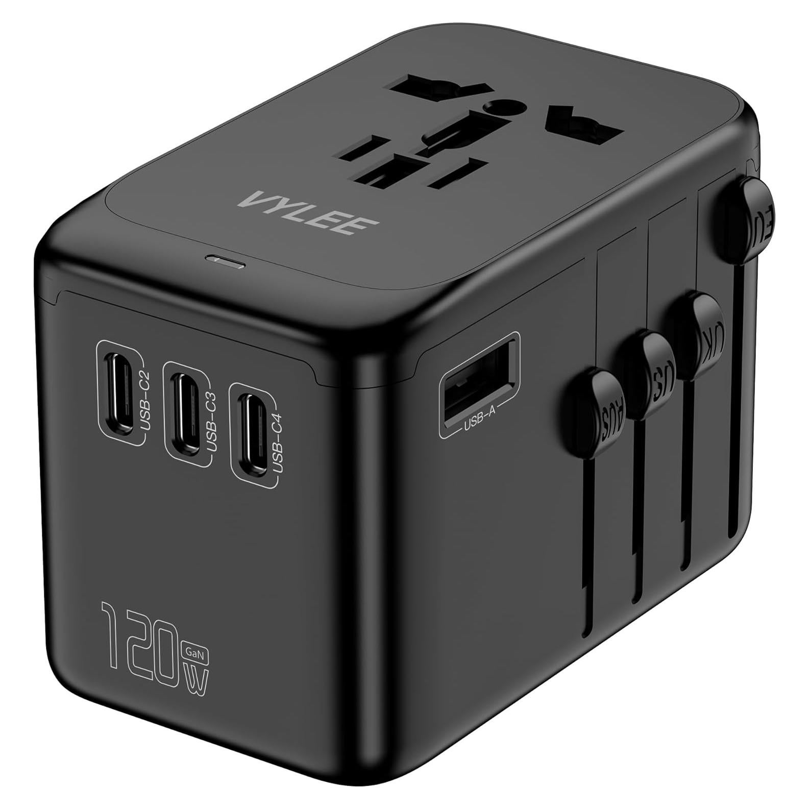 Adaptador de Viaje Universal 120W VYLEE con 4 USB-C y AC