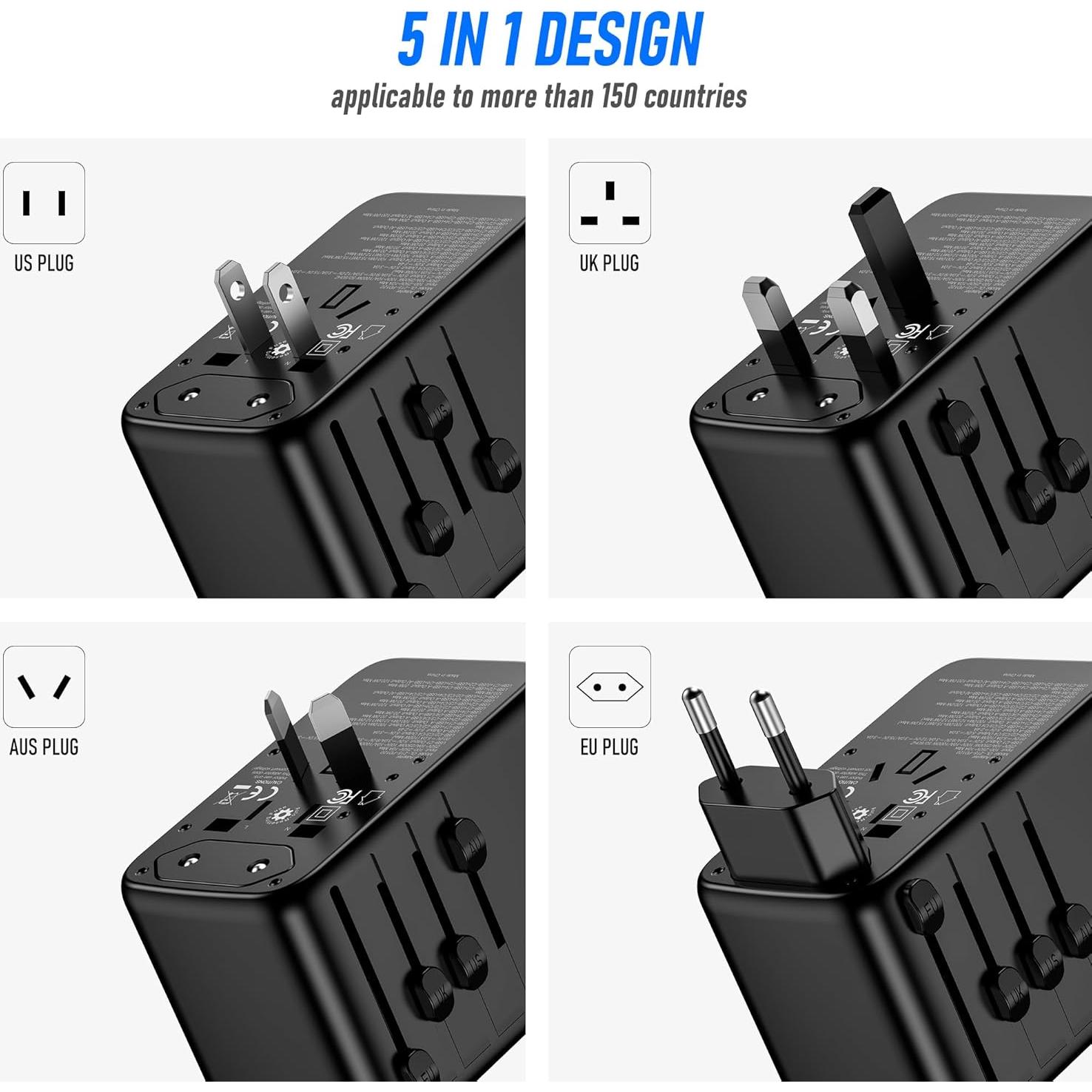 Adaptador de Viaje Universal 120W VYLEE con 4 USB-C y AC