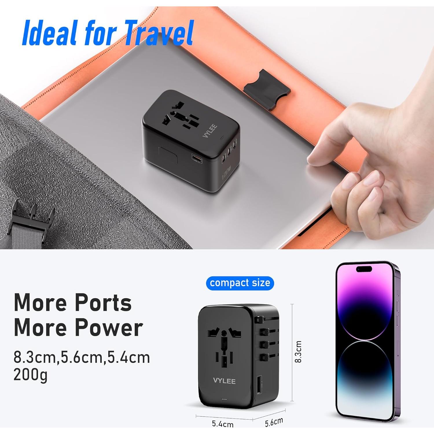 Adaptador de Viaje Universal 120W VYLEE con 4 USB-C y AC