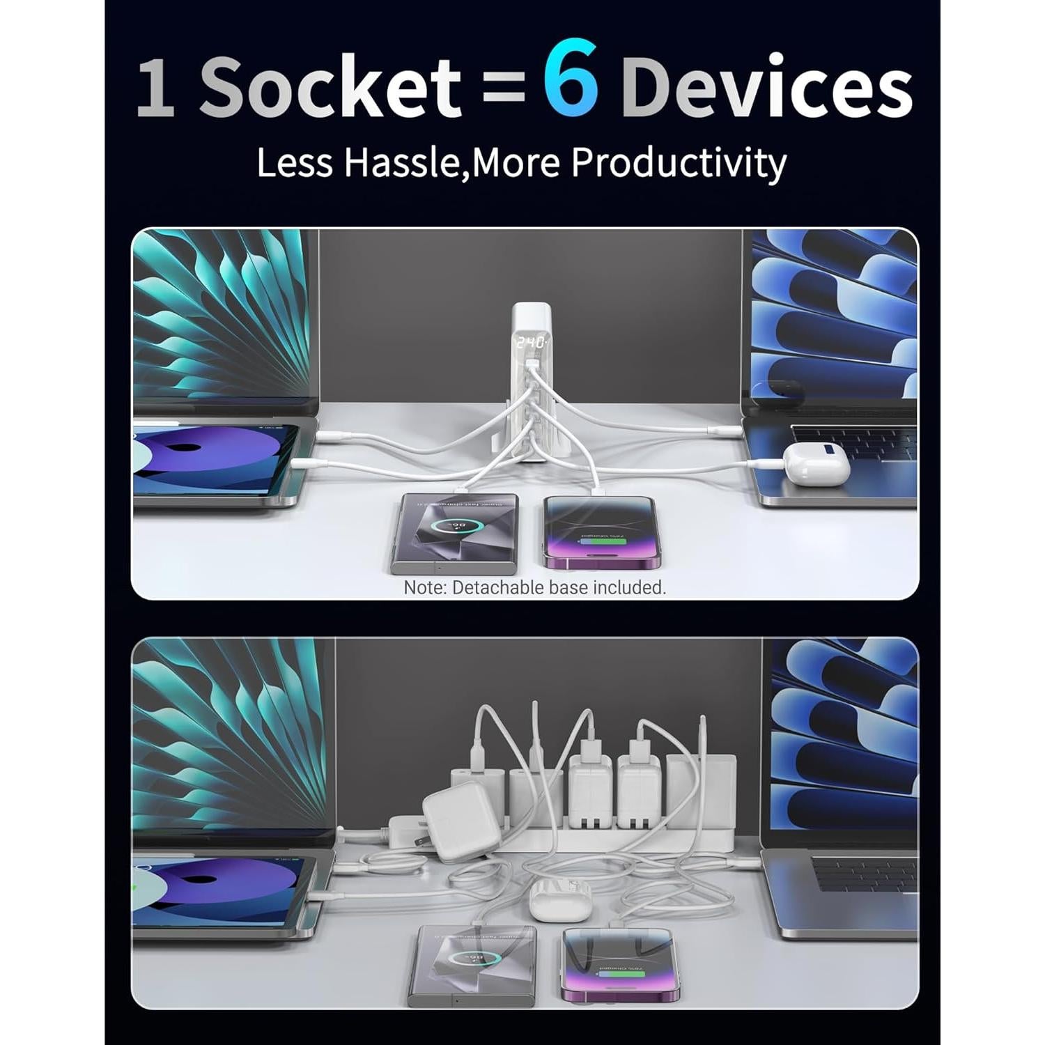 Cargador USB C 240W 6 Puertos GaN Topadre con Pantalla LED