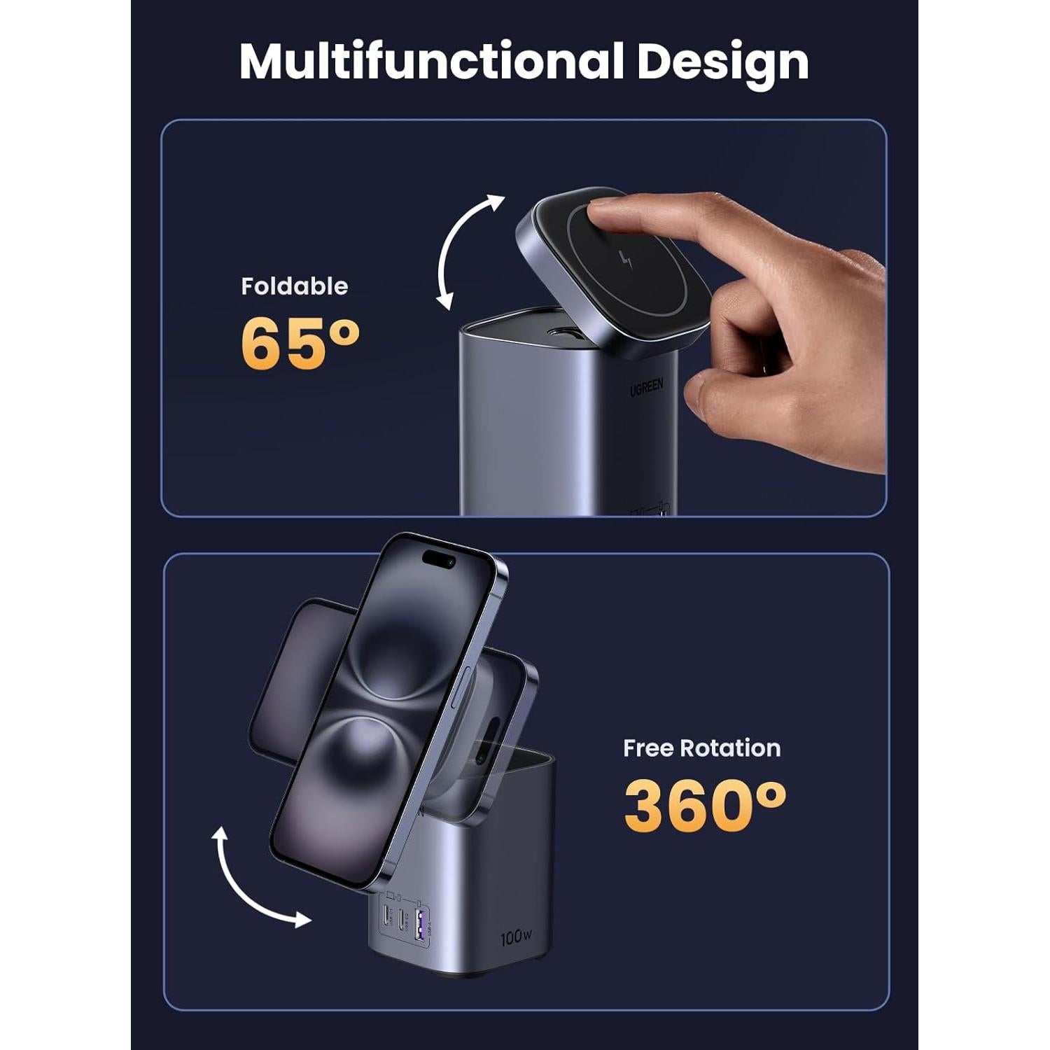 Estación de Carga UGREEN Nexode 100W 4 Puertos USB C y Qi2