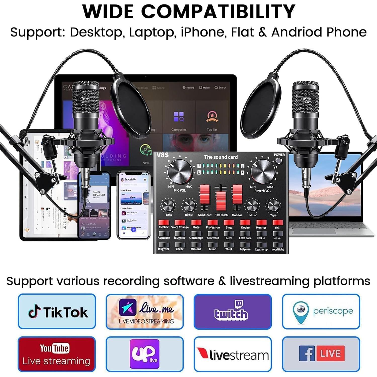 Kit de Podcast BM-800 con Tarjeta de Sonido USB y Auriculares