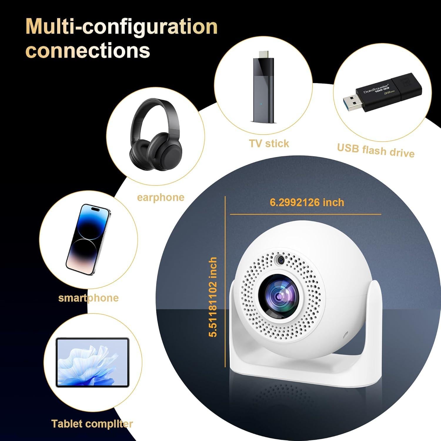 Proyector de Video YFDSPSM JY360 200 Lúmenes 1080P WiFi Bluetooth