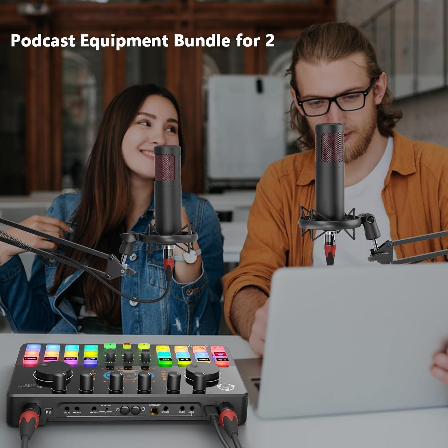 Kit de Podcast COMMANDER M100: Mezclador DJ + 2 Micrófonos 48V