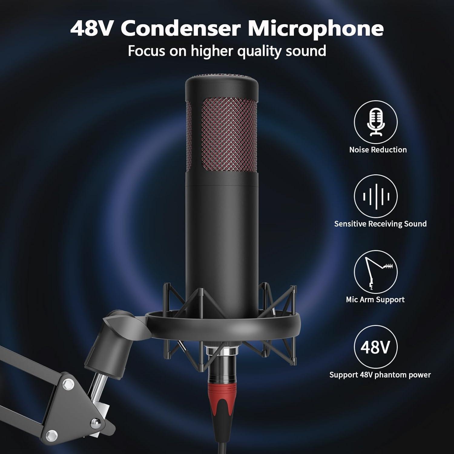 Kit de Podcast COMMANDER M100: Mezclador DJ + 2 Micrófonos 48V