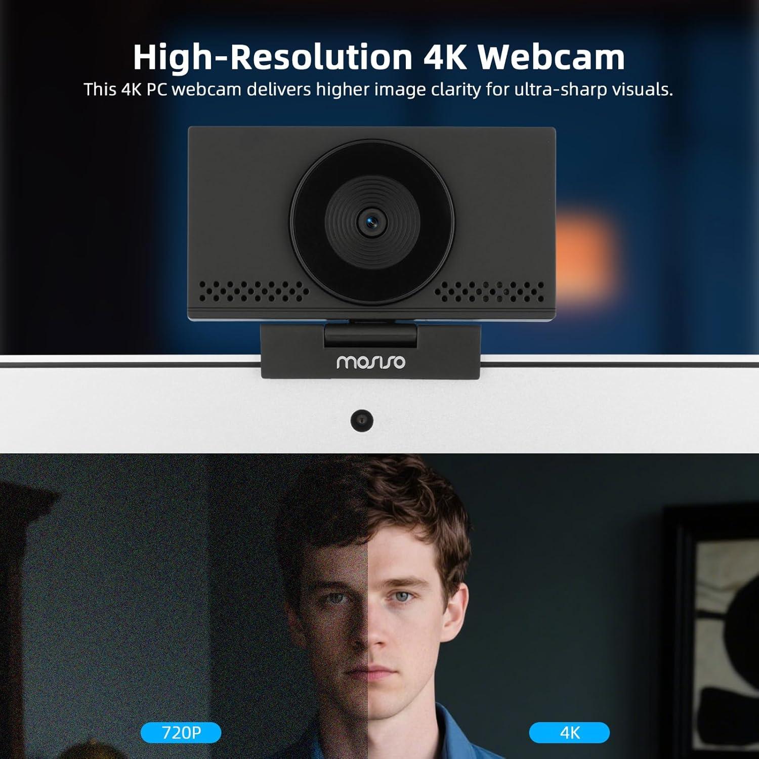 Cámara Web 4K MOSISO con Micrófono y Corrección de Luz