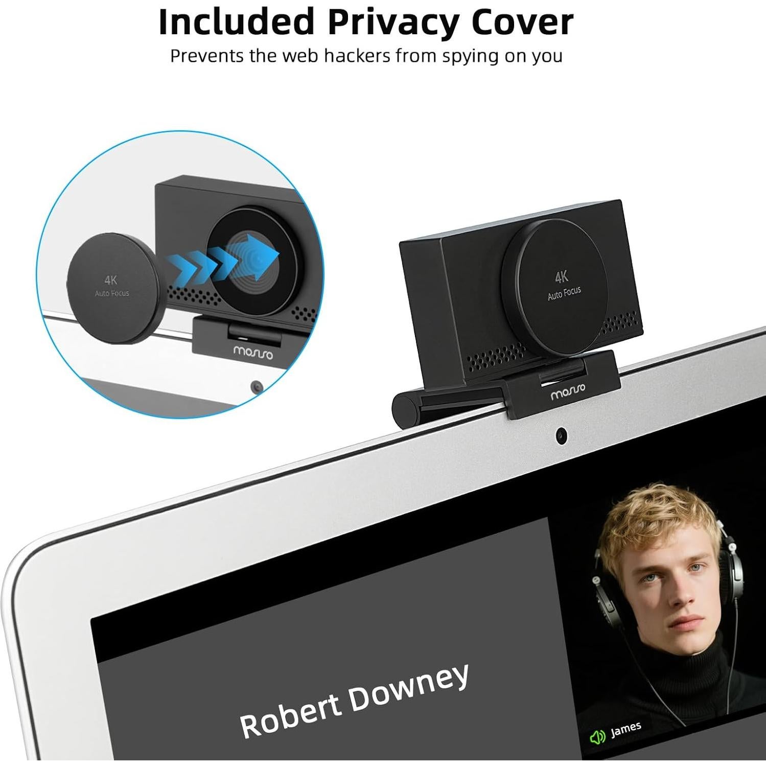 Cámara Web 4K MOSISO con Micrófono y Corrección de Luz