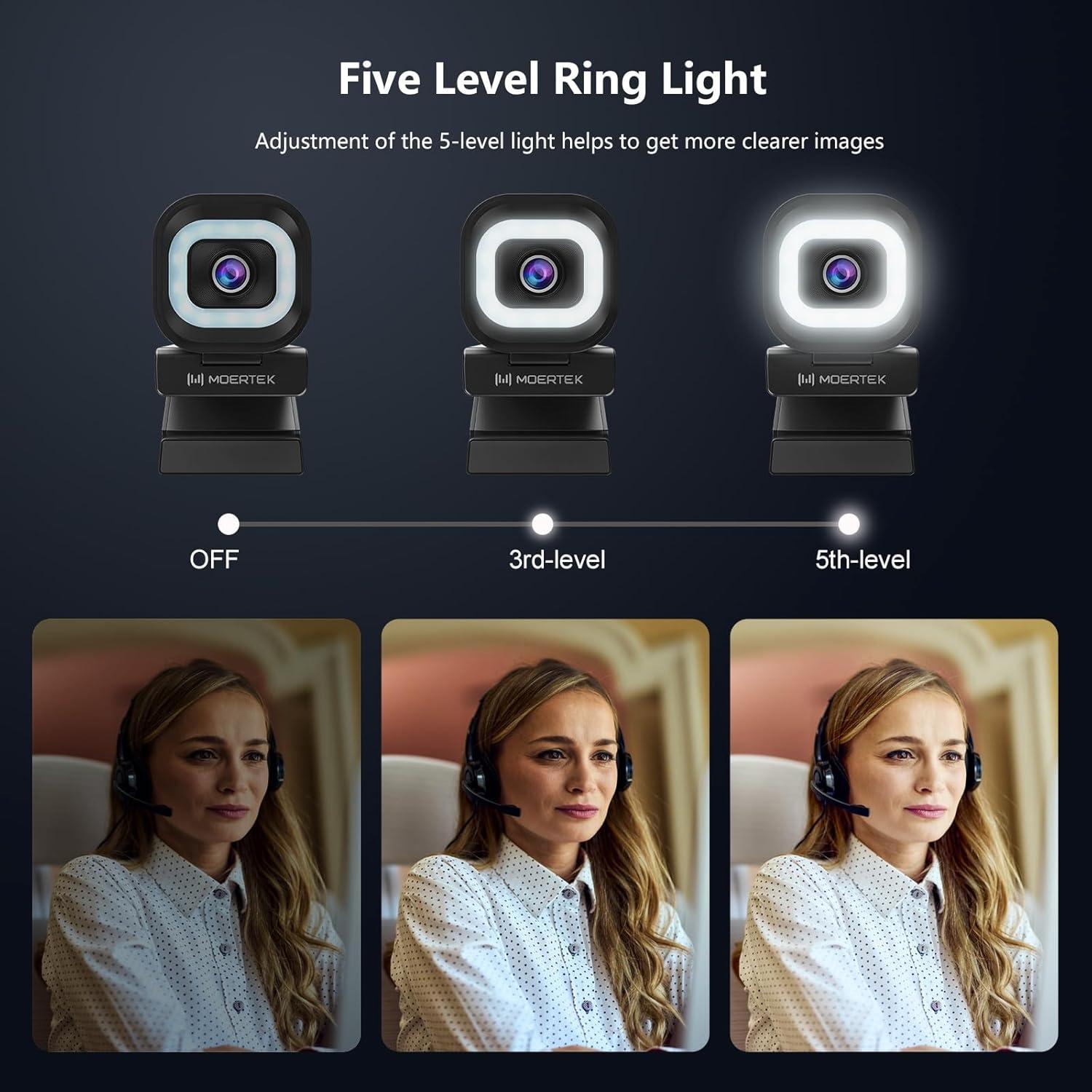 Cámara Web 4K MOERTEK MT608 con Luz LED y Micrófonos Dual