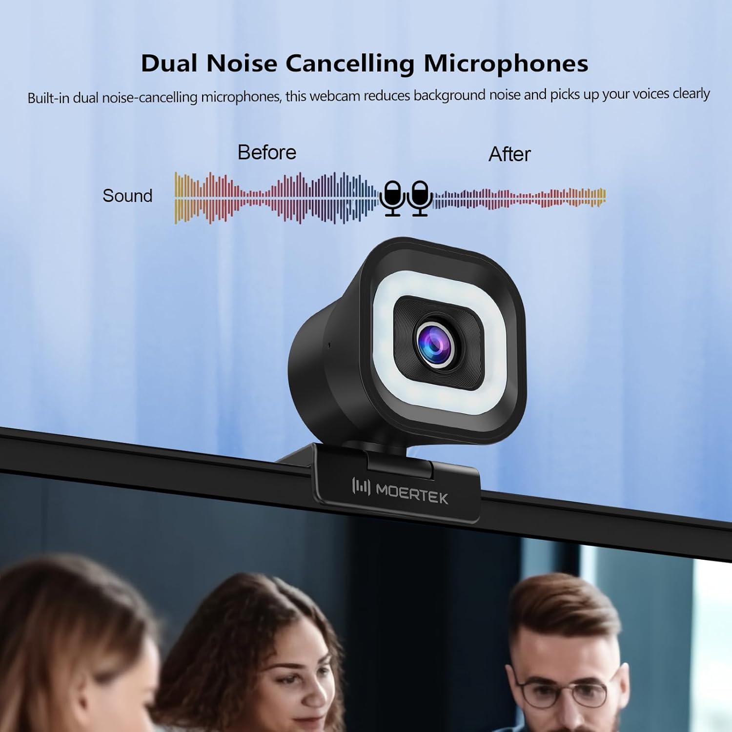 Cámara Web 4K MOERTEK MT608 con Luz LED y Micrófonos Dual