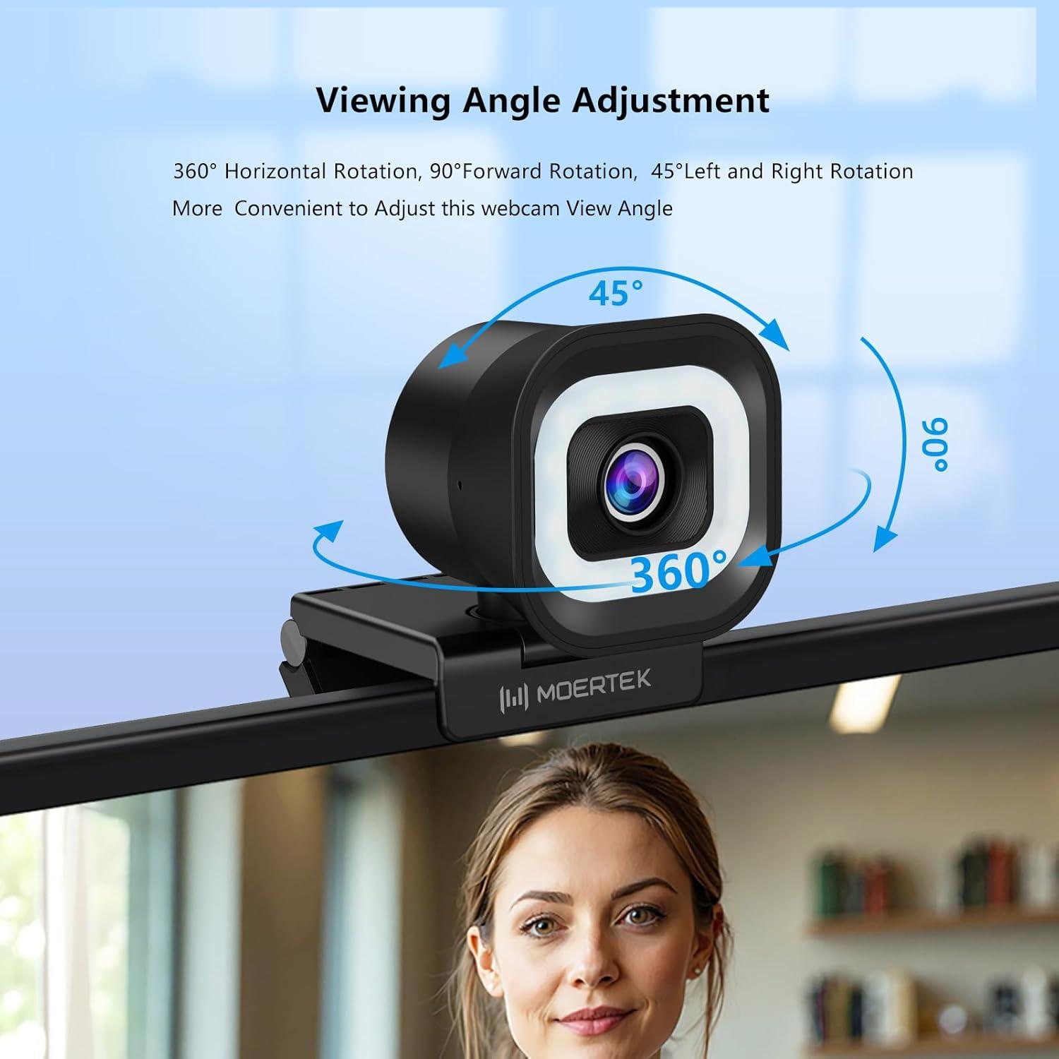 Cámara Web 4K MOERTEK MT608 con Luz LED y Micrófonos Dual