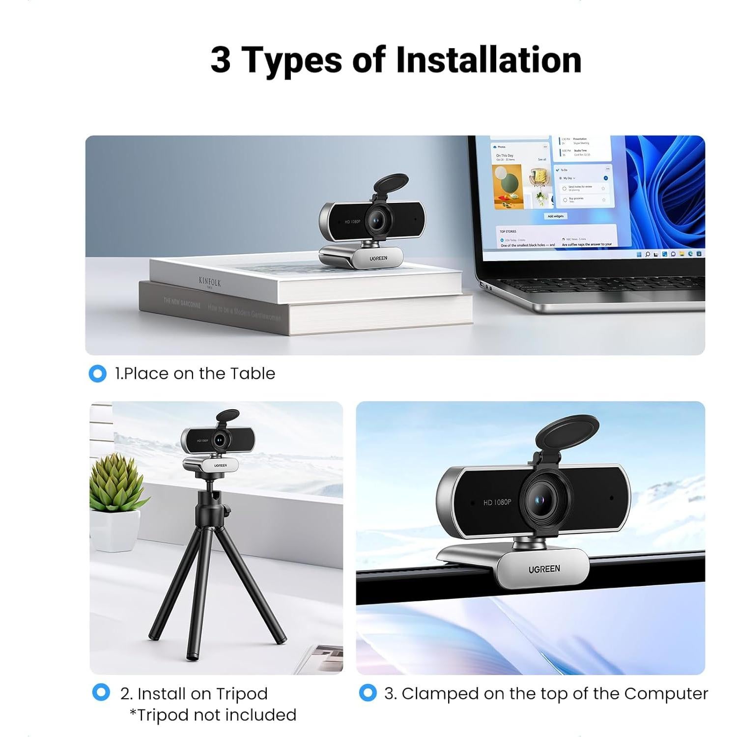 Webcam UGREEN Full HD 1080P con Micrófono y Cubierta Privacidad