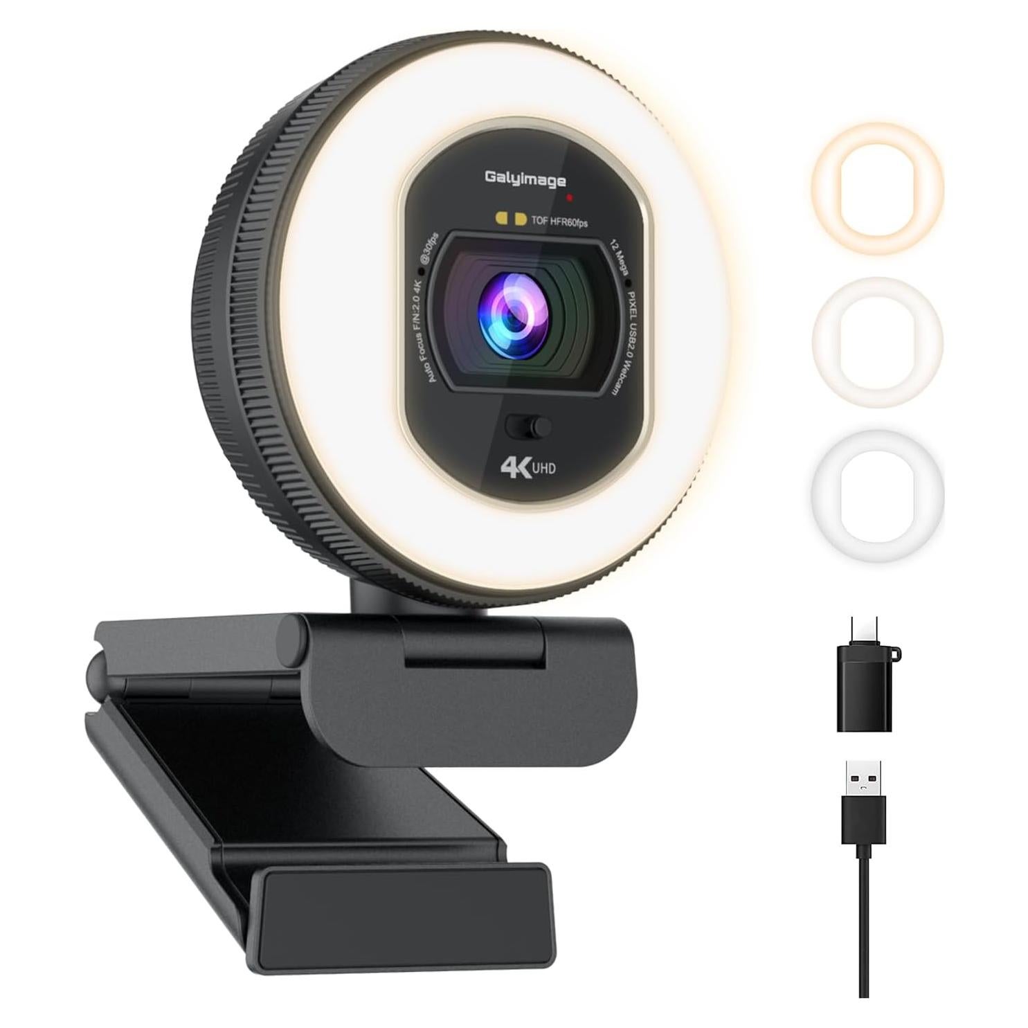 Cámara Web 4K Galyimage con Iluminación Ajustable y Autofoco
