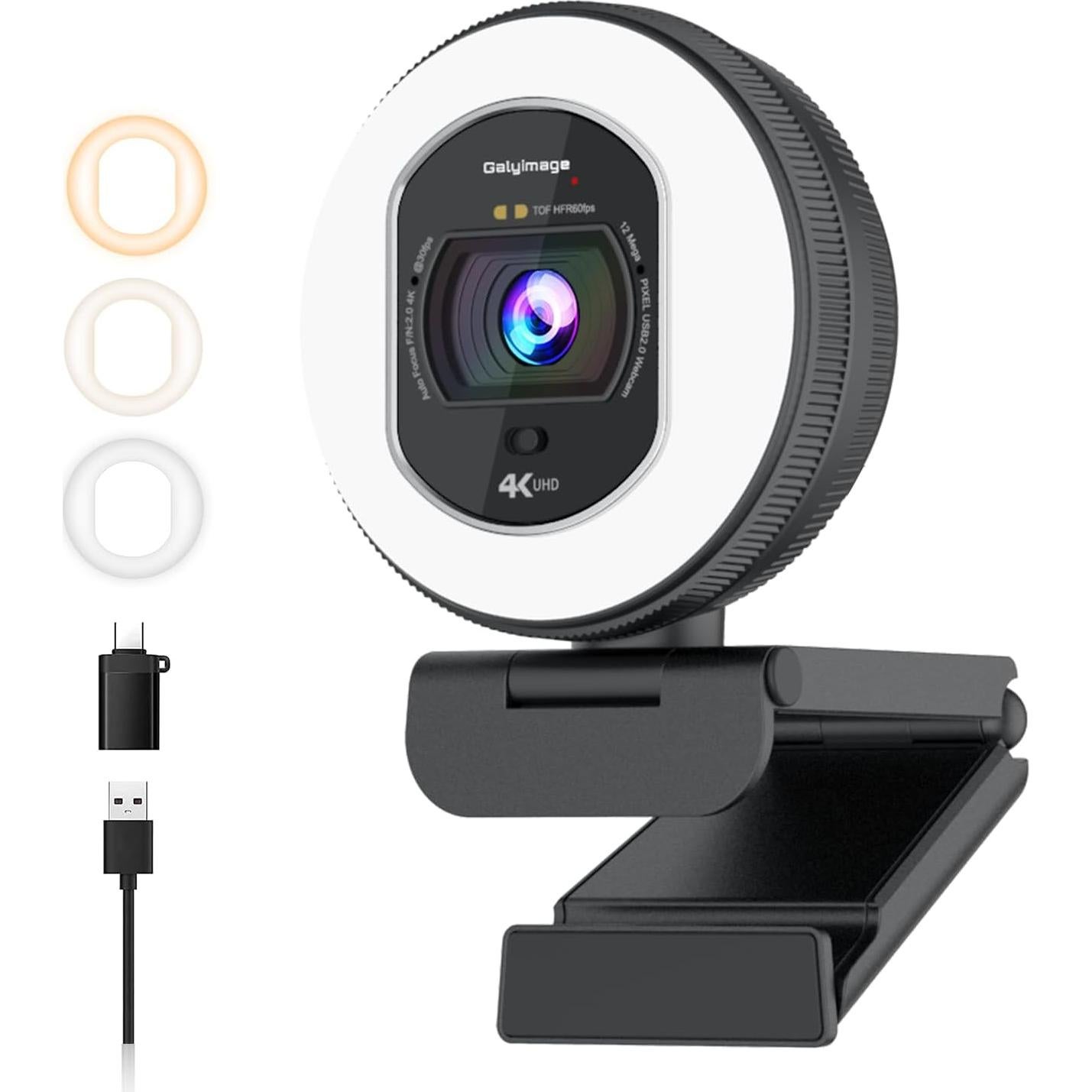 Cámara Web 4K Galyimage con Iluminación Ajustable y Autofoco