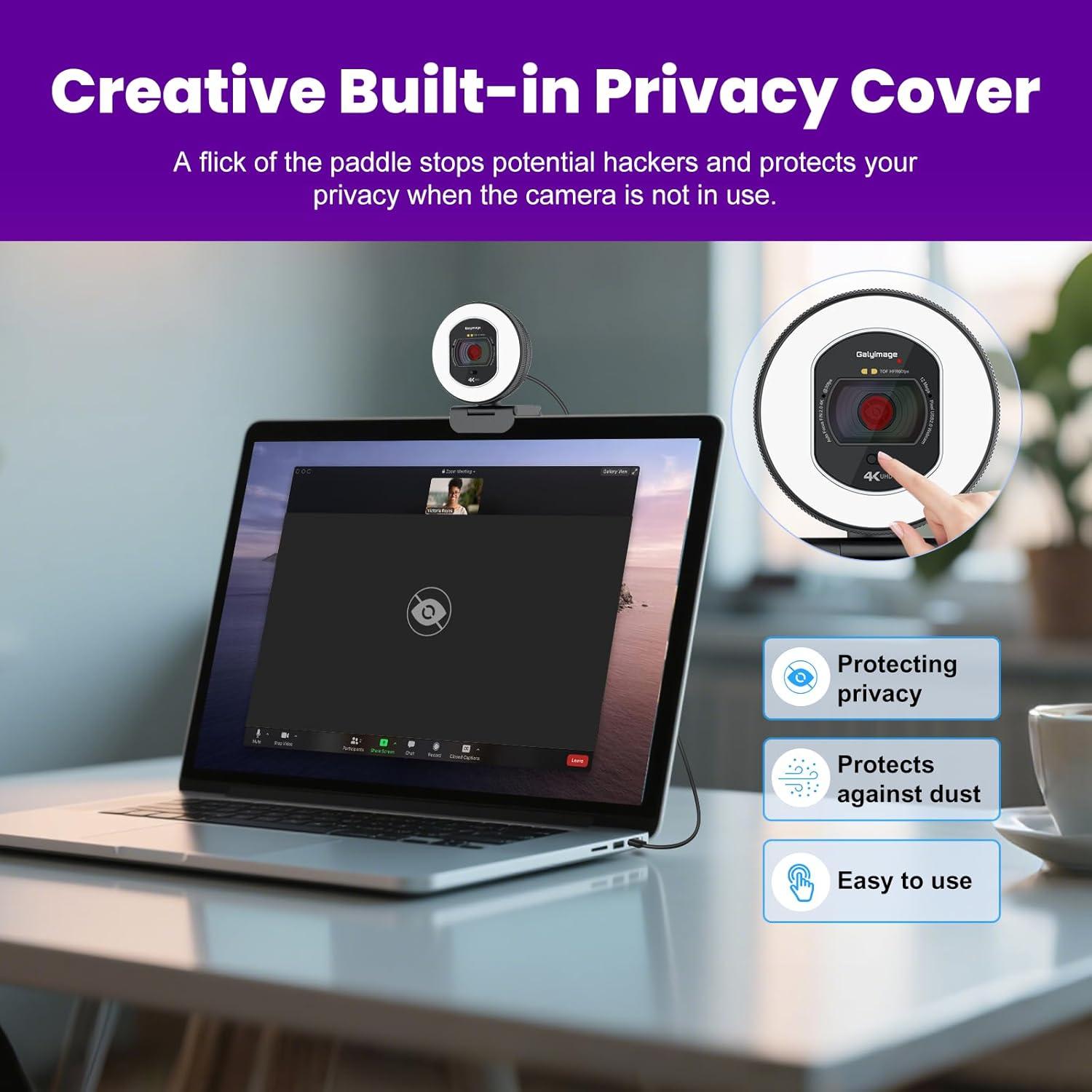Cámara Web 4K Galyimage con Iluminación Ajustable y Autofoco
