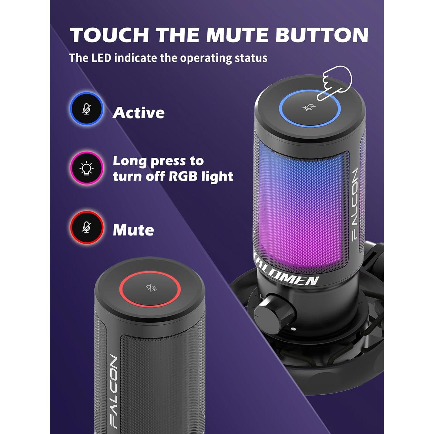 Micrófono Gaming USB TALOMEN Falcon 8 con RGB y Silencio Rápido