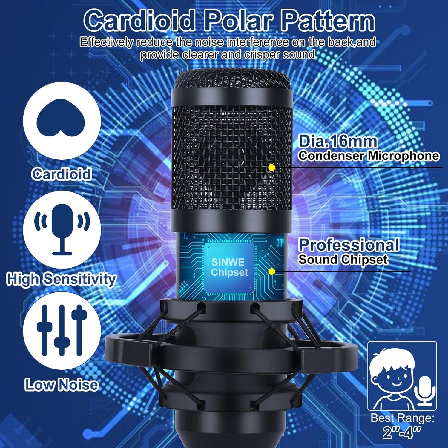 Kit de Podcast SINWE F993 para 2 con Micrófonos y Tarjeta de Sonido