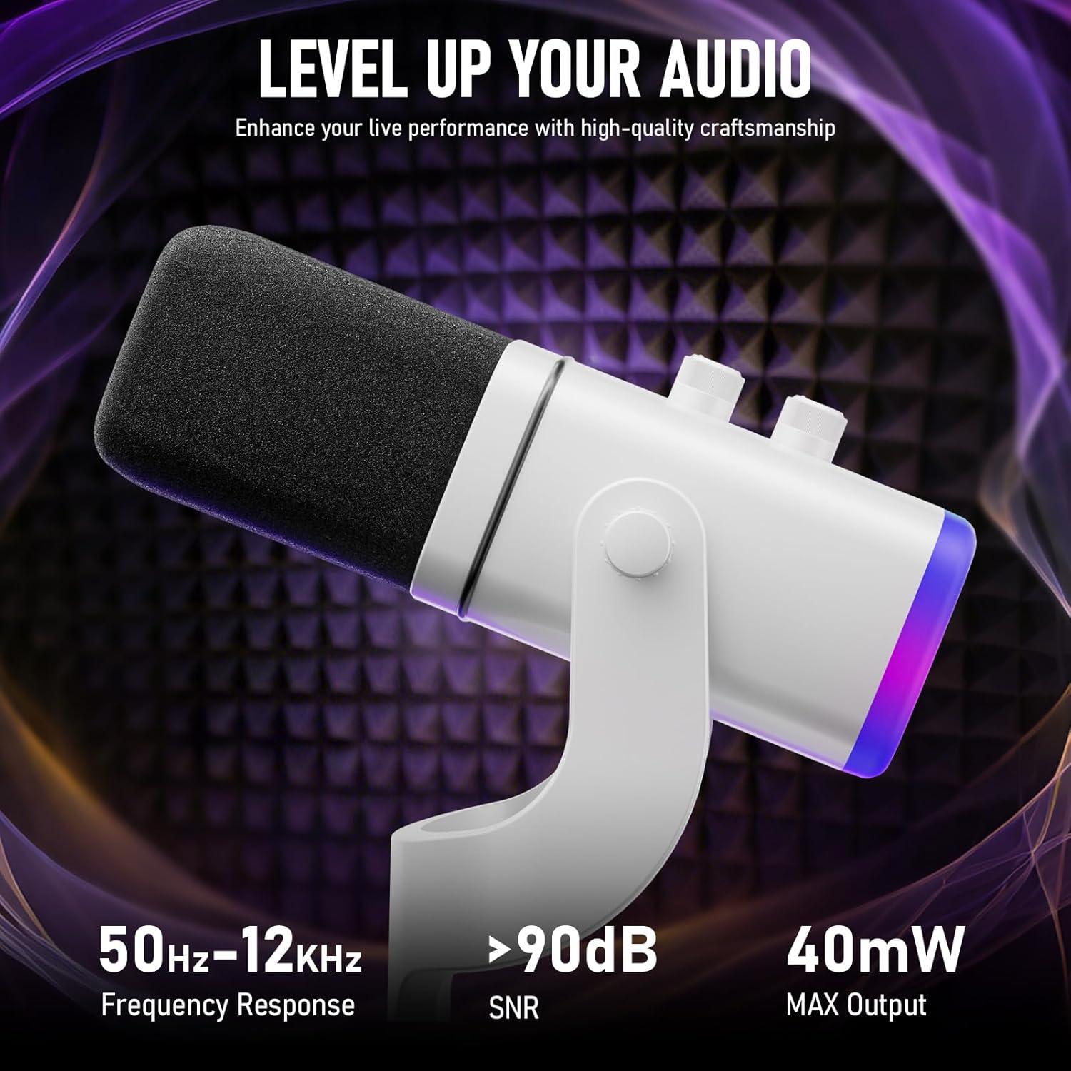 Micrófono Dinámico USB/XLR Facmogu YU8 para Juegos con RGB