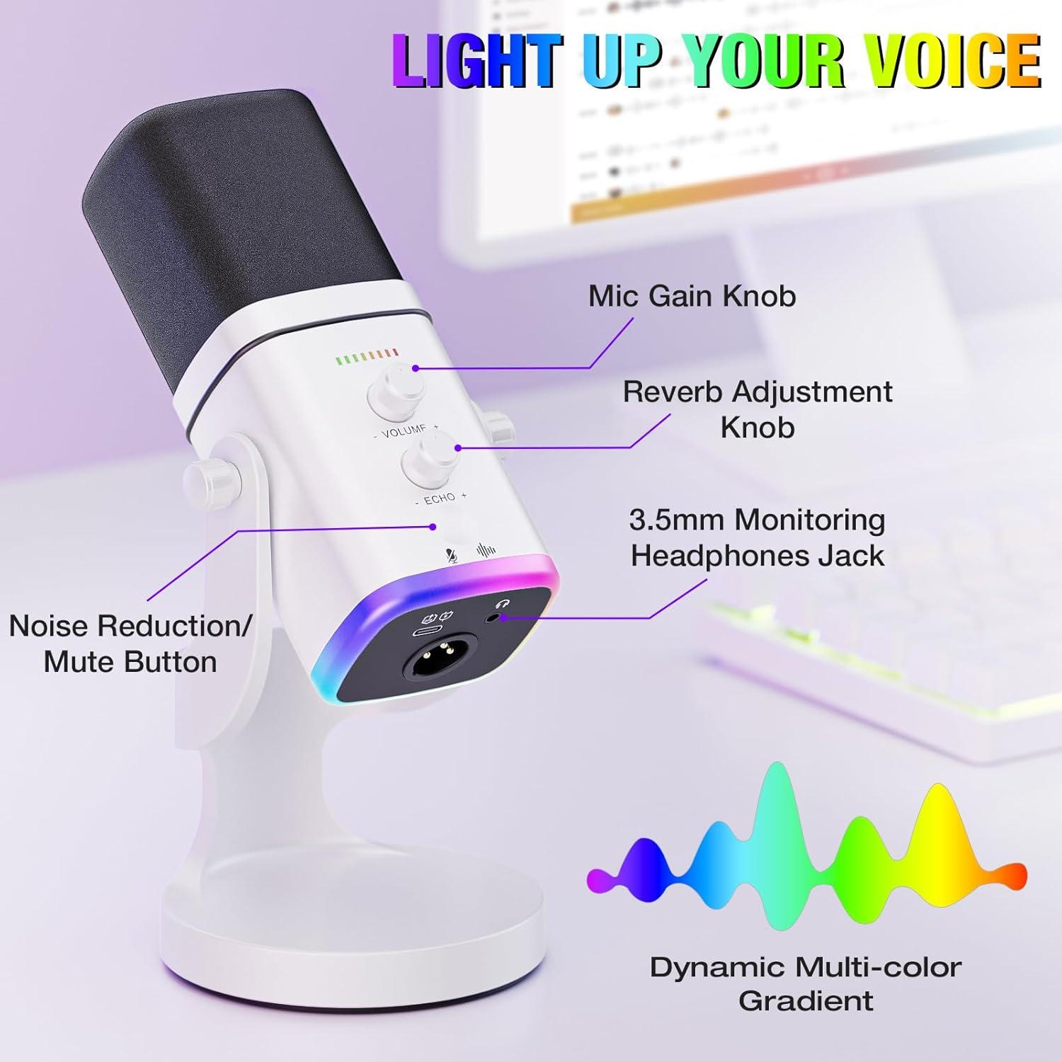 Micrófono Dinámico USB/XLR Facmogu YU8 para Juegos con RGB