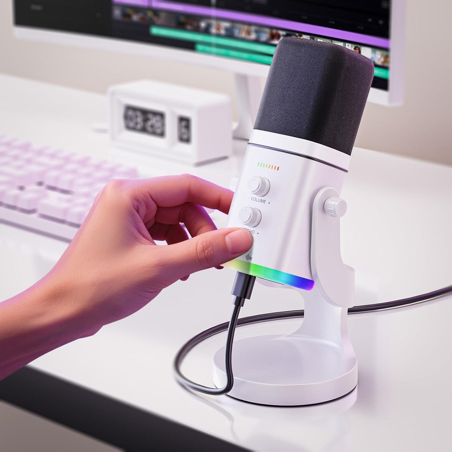 Micrófono Dinámico USB/XLR Facmogu YU8 para Juegos con RGB