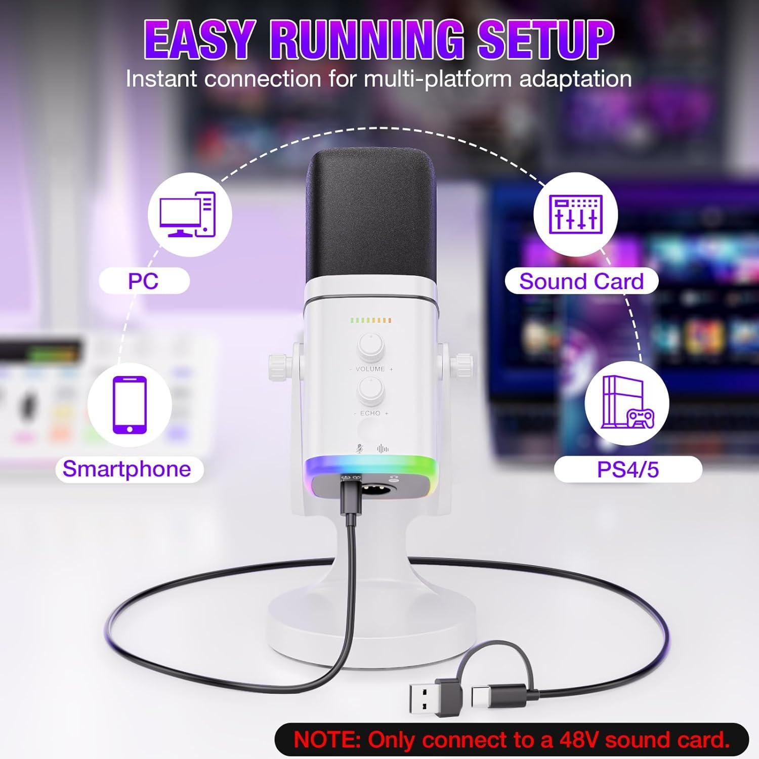 Micrófono Dinámico USB/XLR Facmogu YU8 para Juegos con RGB