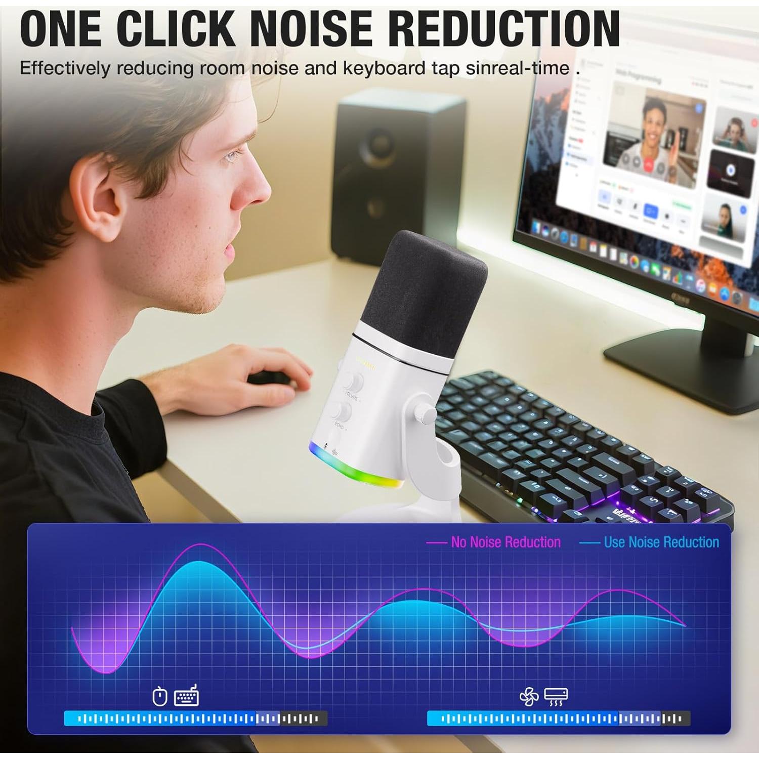 Micrófono Dinámico USB/XLR Facmogu YU8 para Juegos con RGB