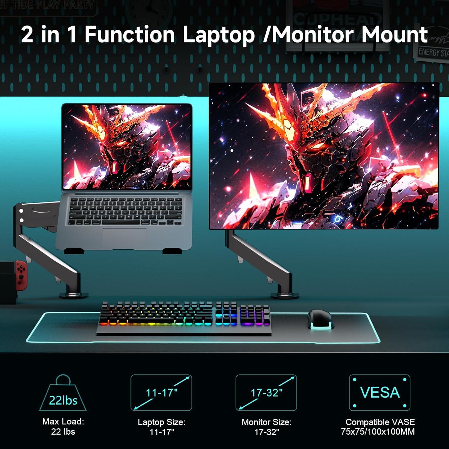 Soporte de Escritorio para Laptop Pholiten MD81V1TP001 2 en 1