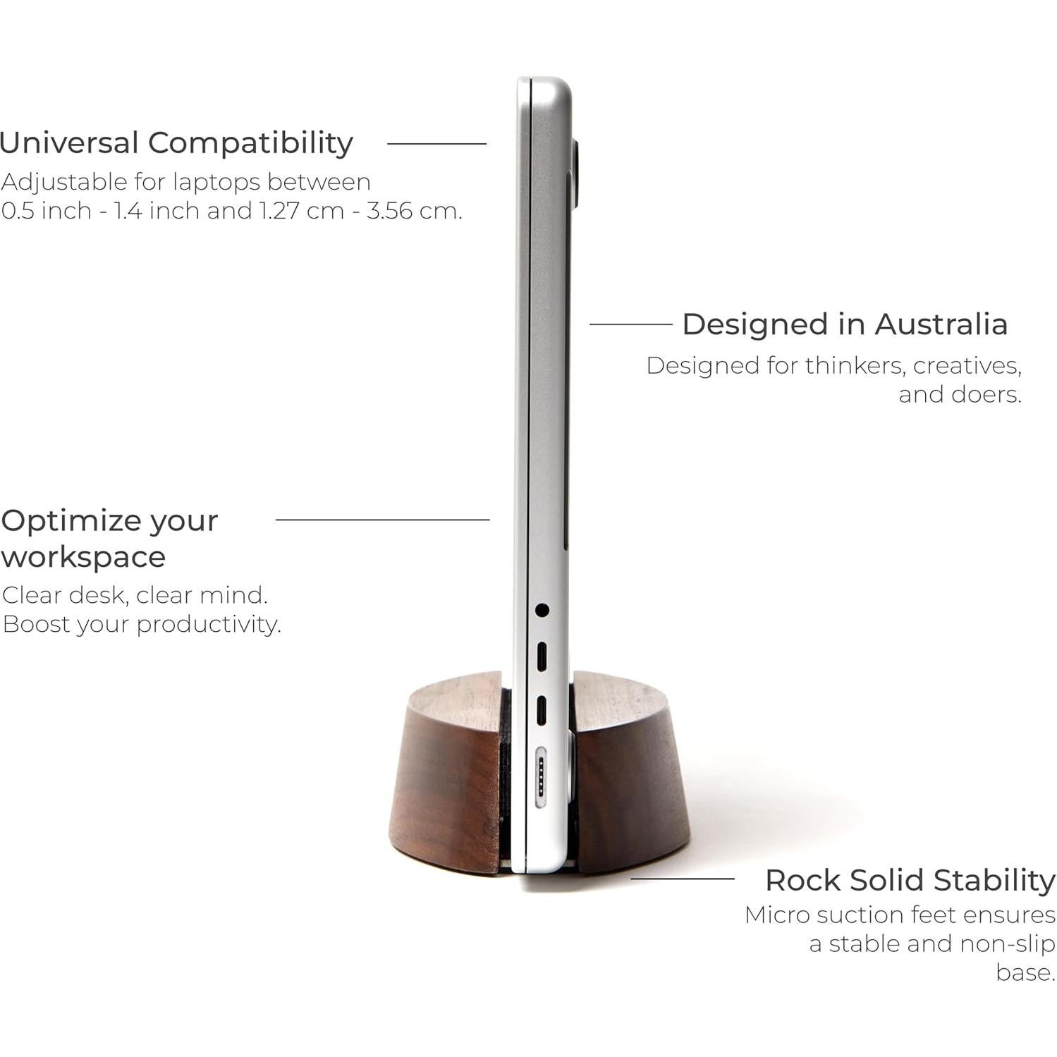 Soporte Vertical Ajustable para Laptop Nordik - Nogal - Estable y Antideslizante