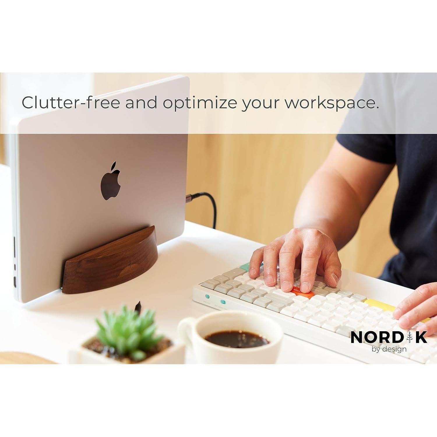 Soporte Vertical Ajustable para Laptop Nordik - Nogal - Estable y Antideslizante