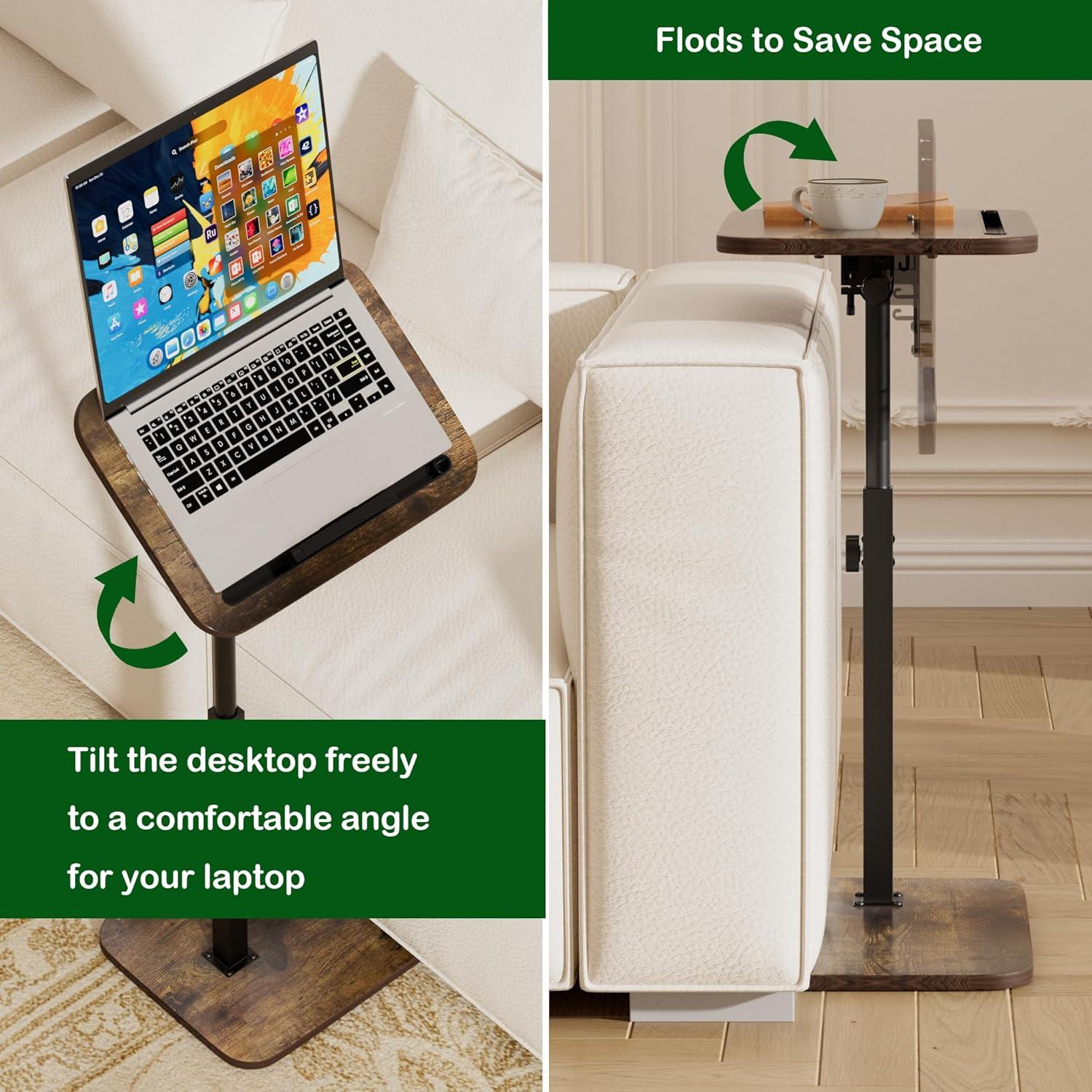 Mesa lateral ajustable Promitop PT-C para sofá 66 cm madera rústica