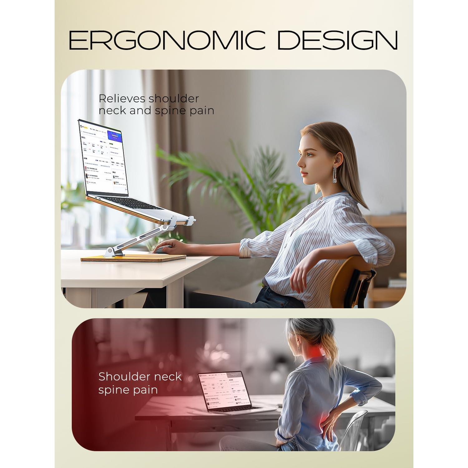 Soporte Ergonómico para Laptop Niweya de Madera y Aluminio 10-16"