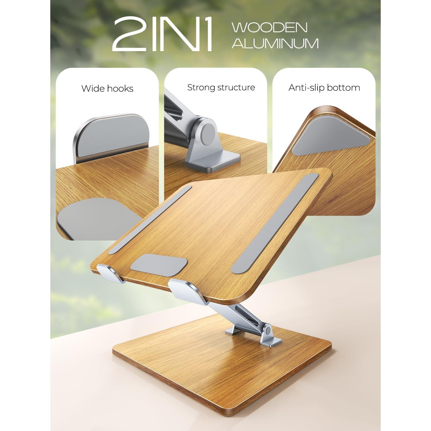 Soporte Ergonómico para Laptop Niweya de Madera y Aluminio 10-16"