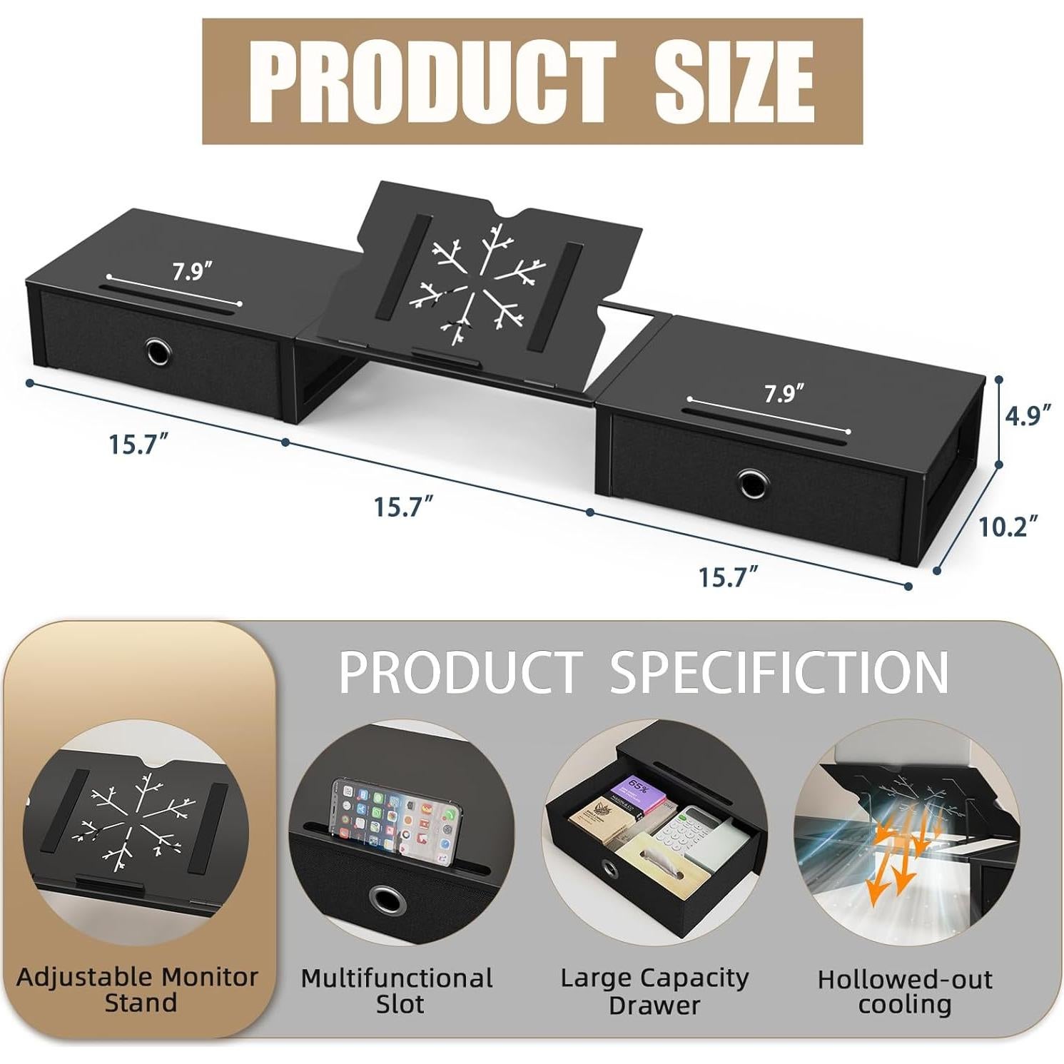 Soporte para Monitor WESTREE Ajustable con Cajones 5 Niveles