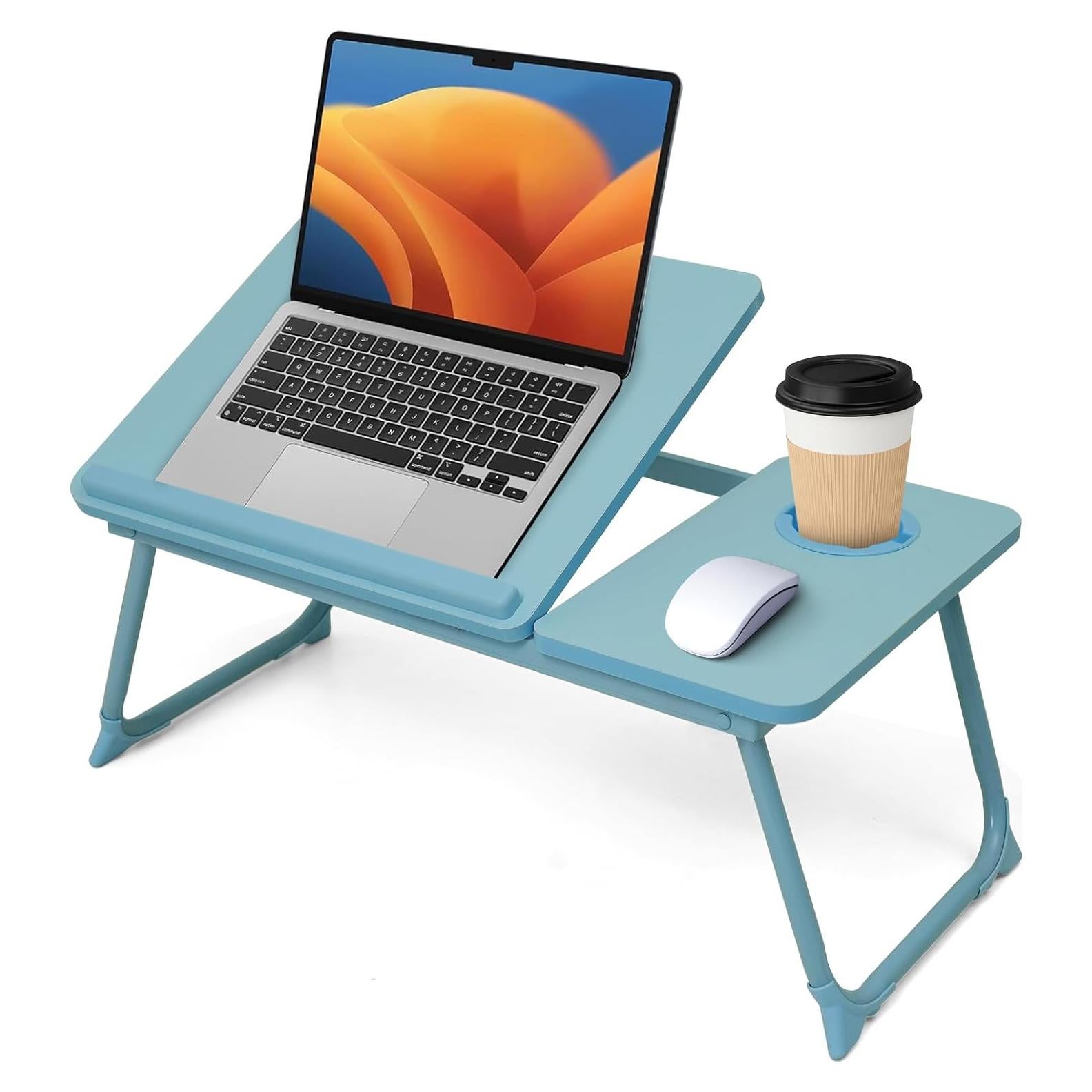 Mesa de cama ajustable Onejiafu azul, portátil y plegable