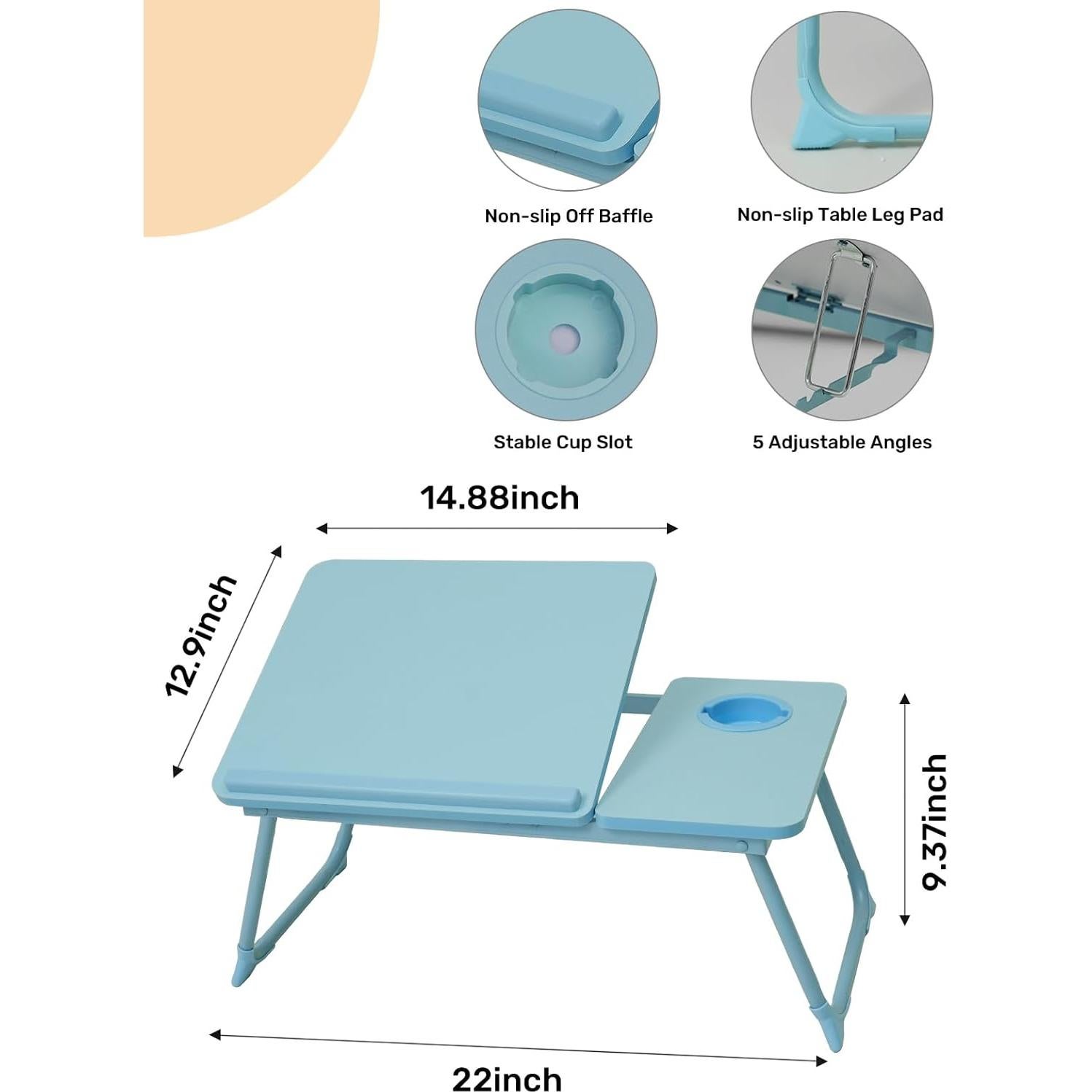 Mesa de cama ajustable Onejiafu azul, portátil y plegable