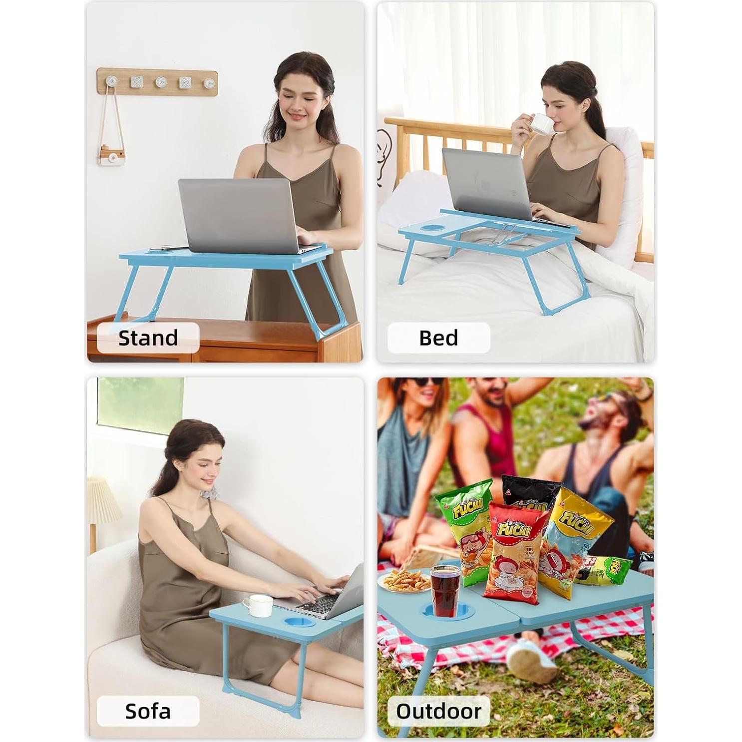 Mesa de cama ajustable Onejiafu azul, portátil y plegable