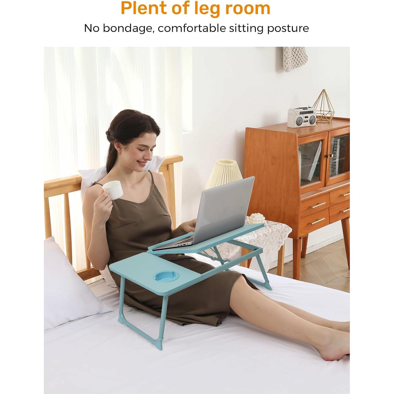 Mesa de cama ajustable Onejiafu azul, portátil y plegable