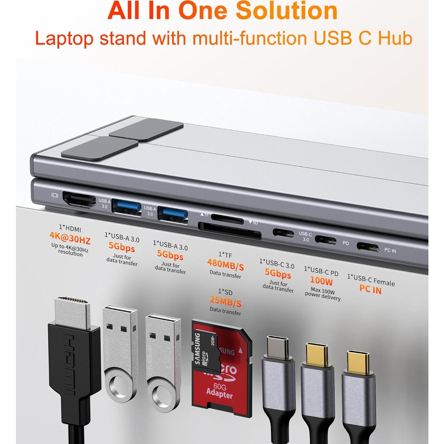 Hub USB C 8 en 1 Mukiya con HDMI 4K y 2 USB 3.0