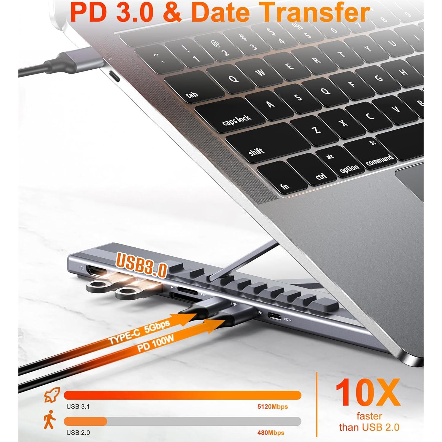 Hub USB C 8 en 1 Mukiya con HDMI 4K y 2 USB 3.0