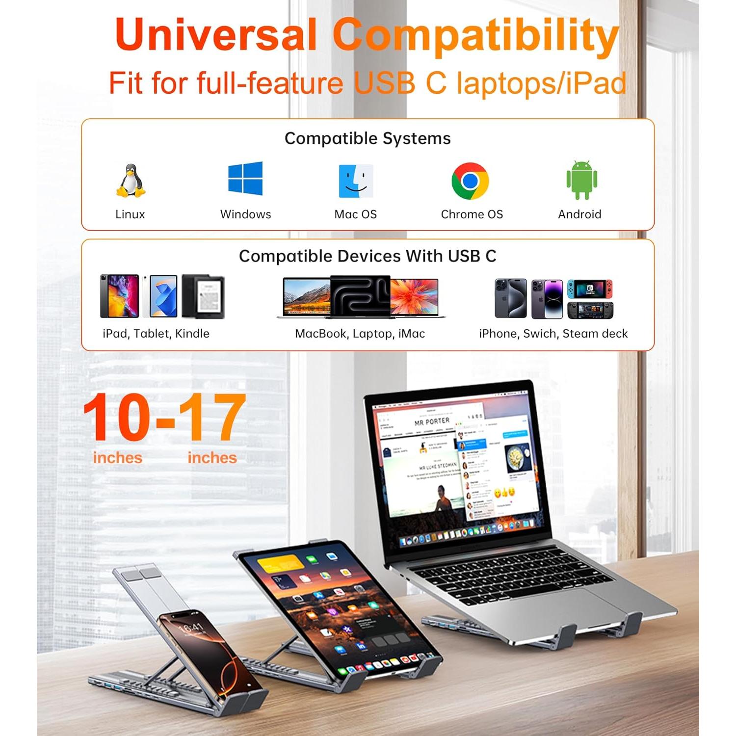 Hub USB C 8 en 1 Mukiya con HDMI 4K y 2 USB 3.0