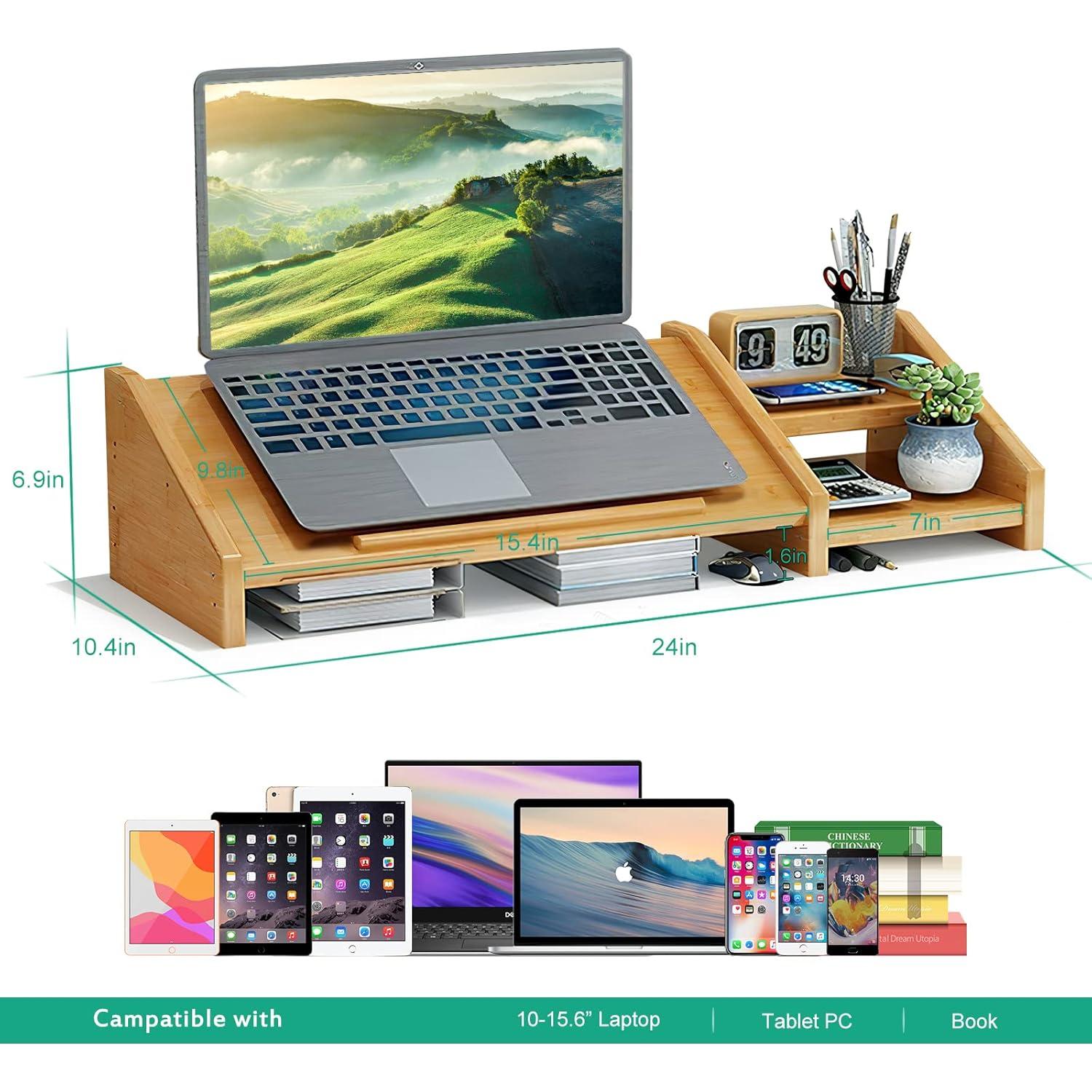 Soporte de Laptop Ufine de Bambú Ajustable con Estante 2 Niveles