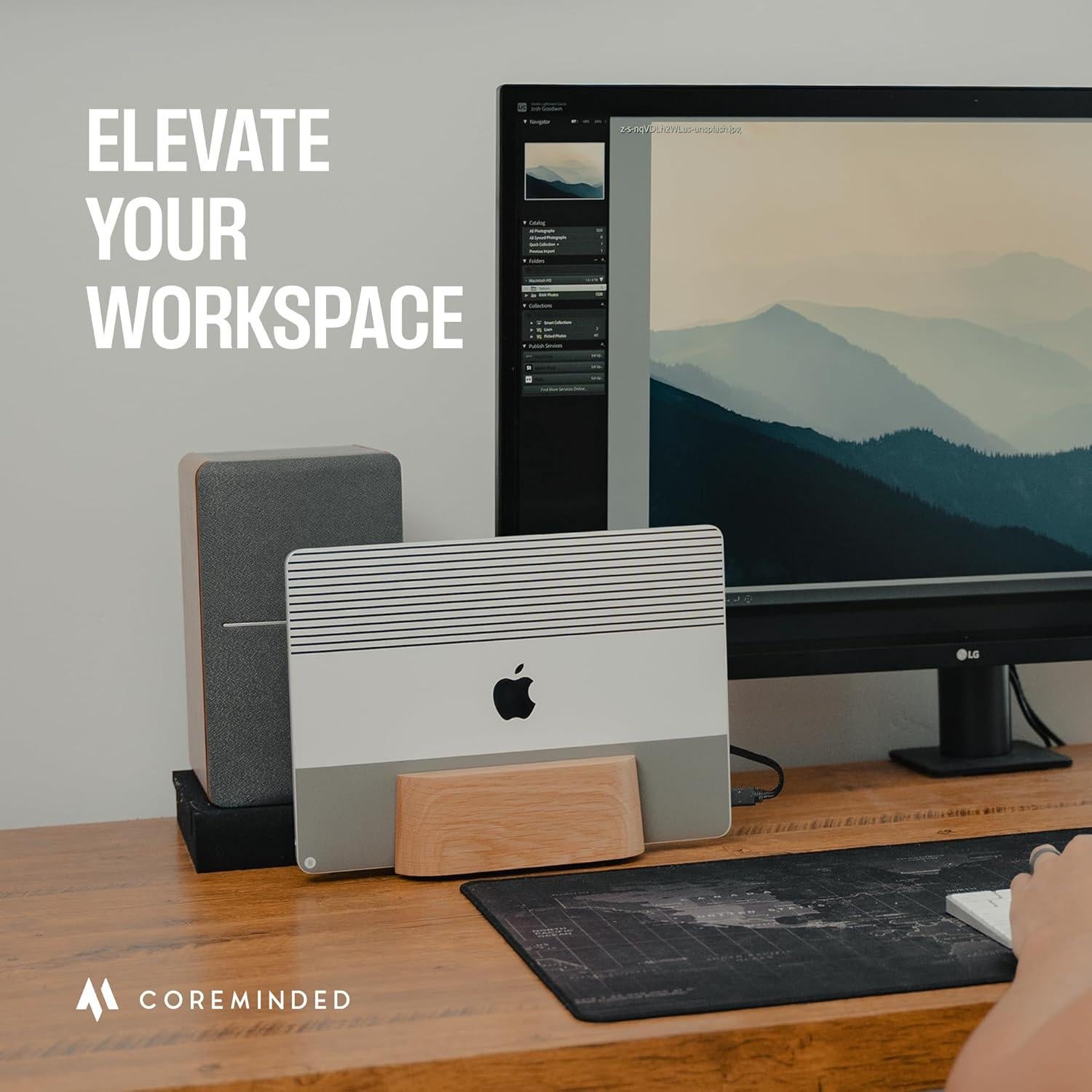 Soporte Vertical Ajustable para Laptop COREMINDED Nuez Sólida