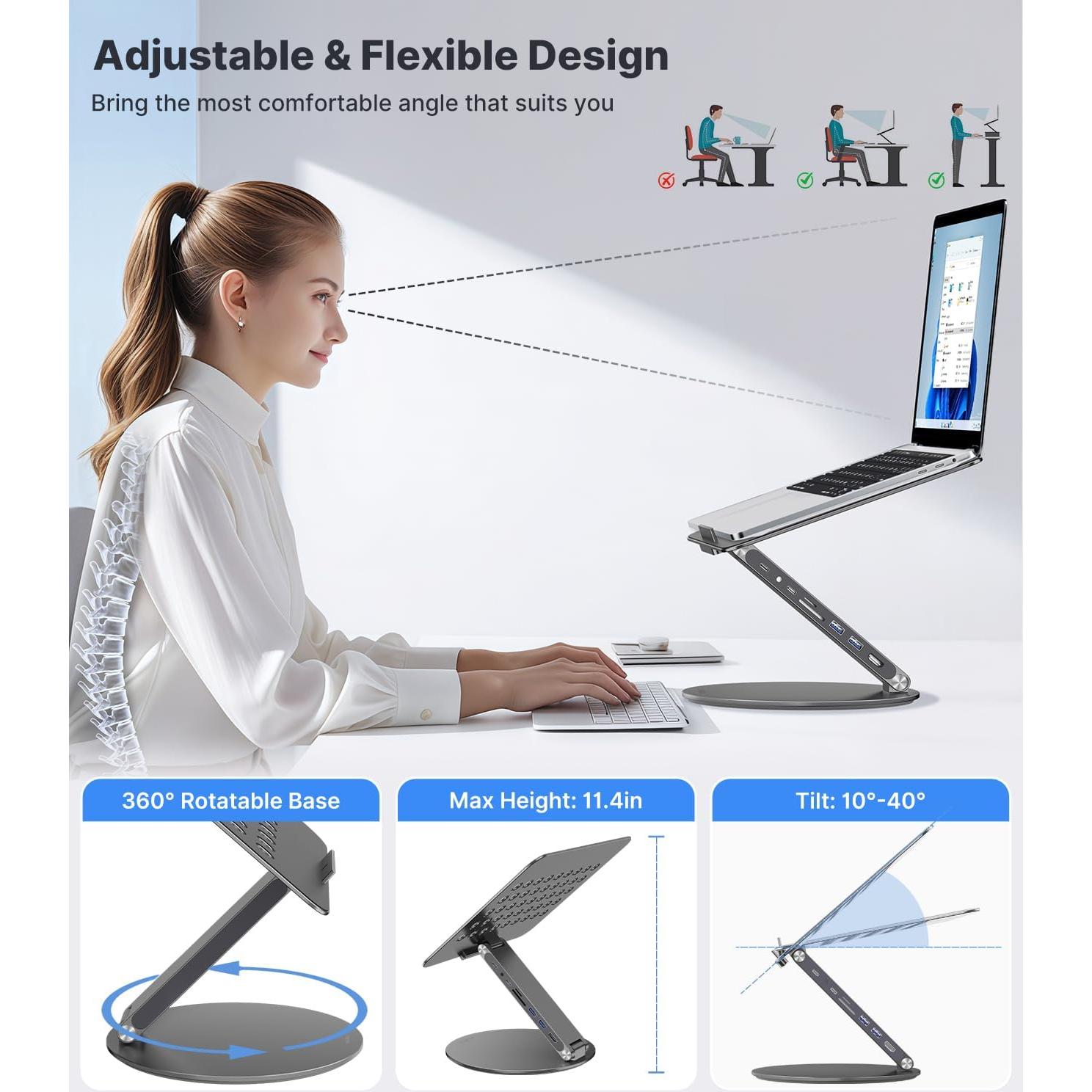 Soporte de Laptop Ajustable Kuxiu 8 en 1 USB-C 10-17" Gris