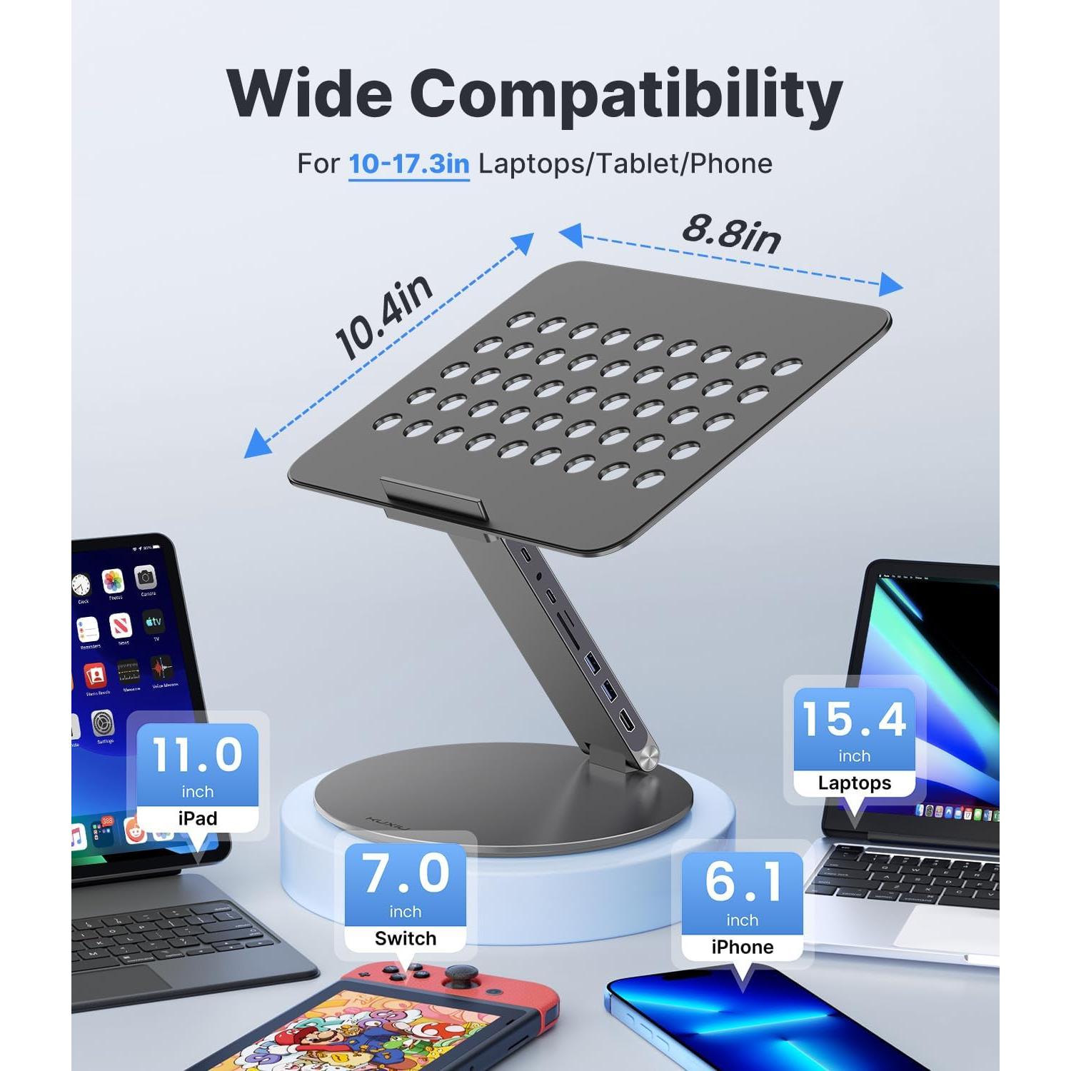 Soporte de Laptop Ajustable Kuxiu 8 en 1 USB-C 10-17" Gris