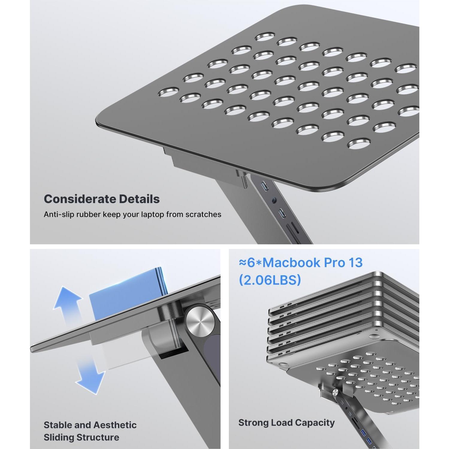 Soporte de Laptop Ajustable Kuxiu 8 en 1 USB-C 10-17" Gris