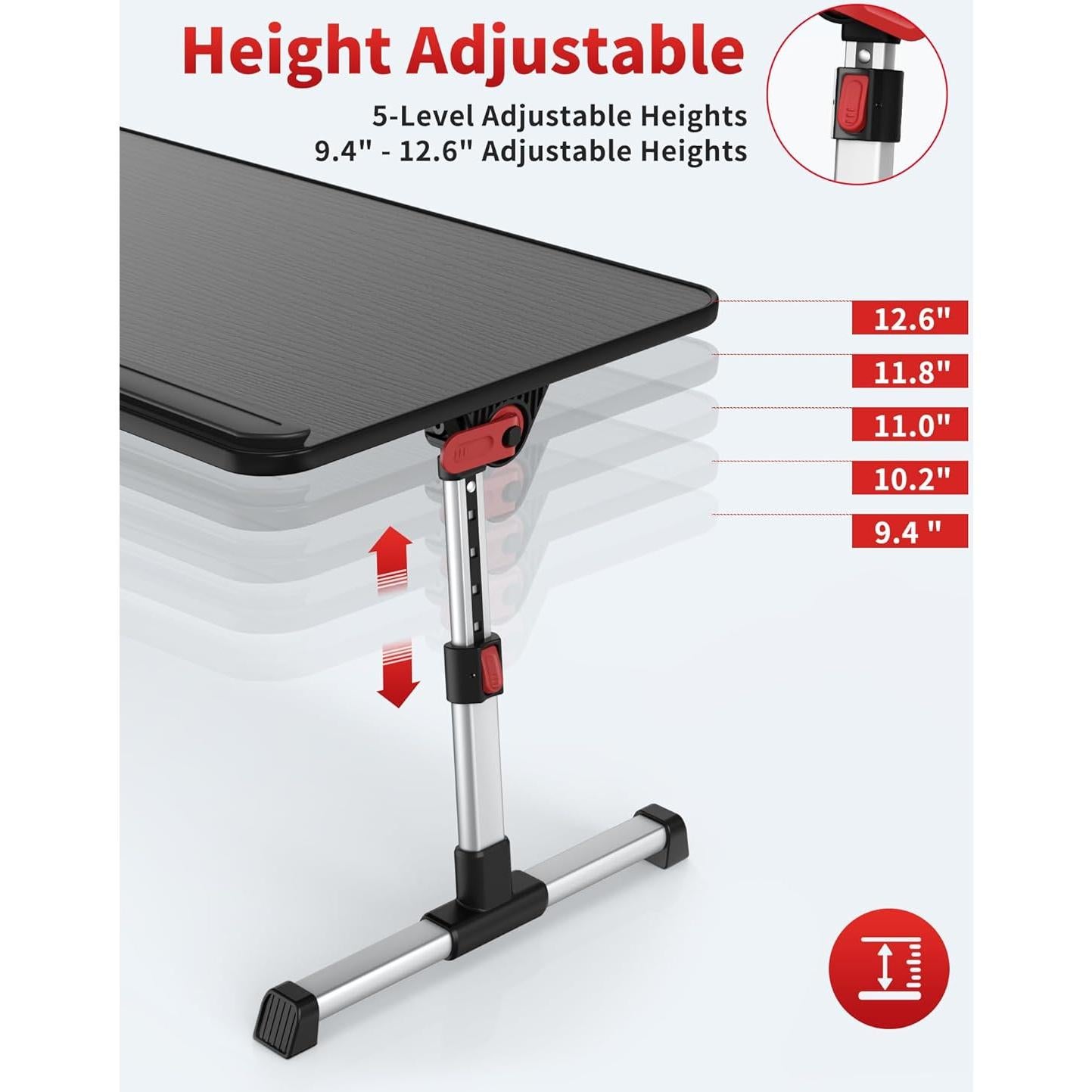 Mesa de Laptop Ajustable SAIJI Plegable Negra 52.1x30 cm