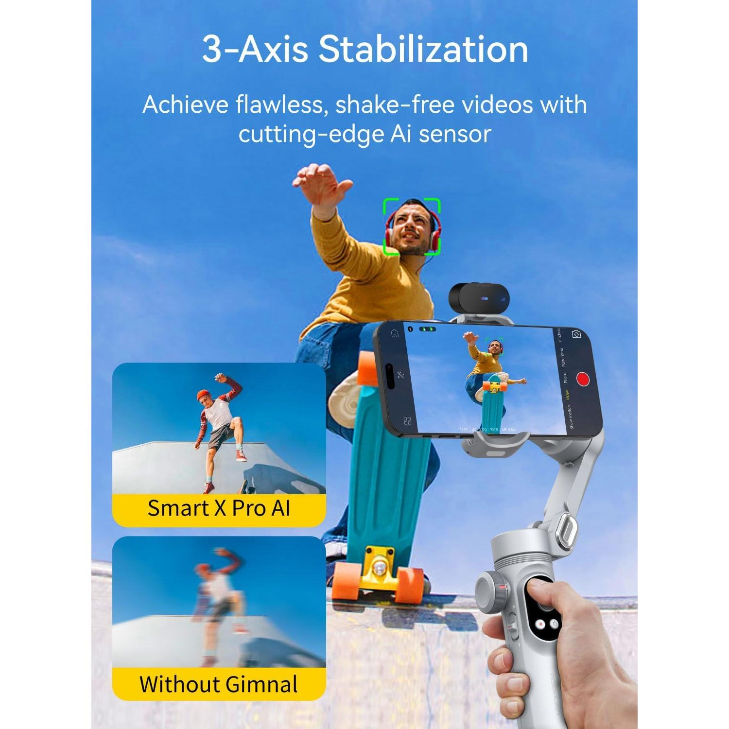 Estabilizador de Cardán 3 Ejes Smart AI X Pro con Bolsa Gris
