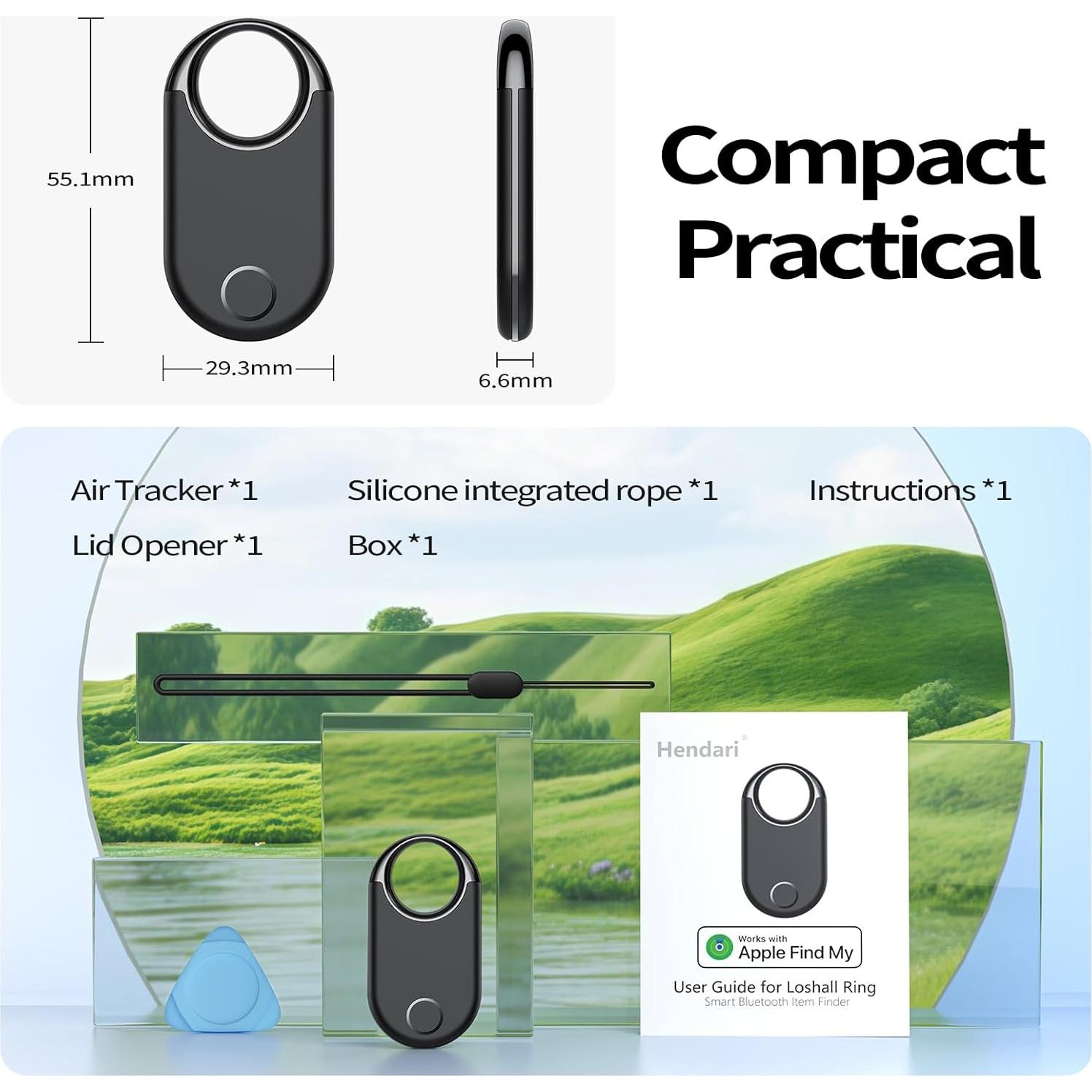 Rastreador Bluetooth 5.3 Hendari Air Tag Negro 1 Pcs